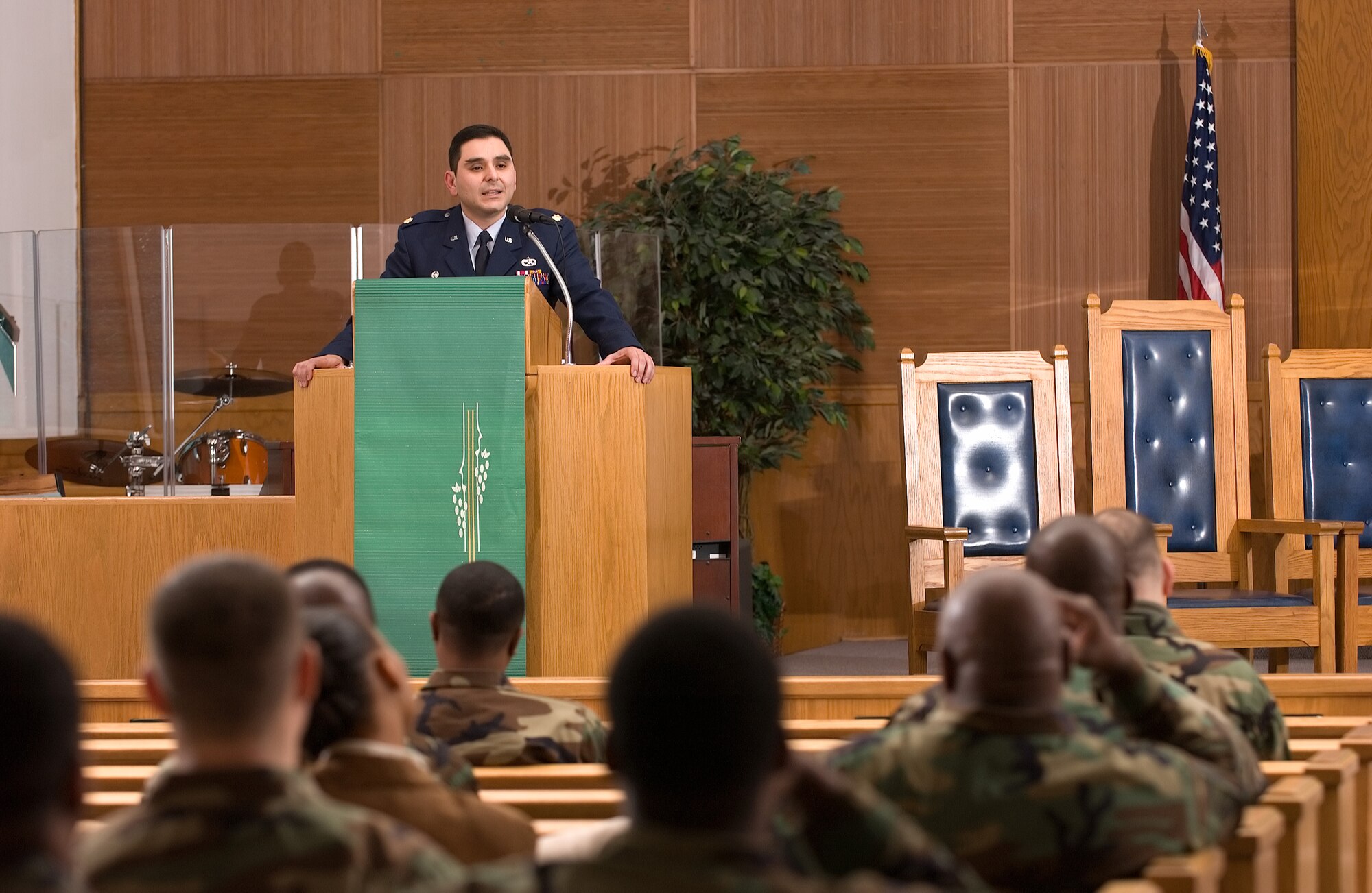 DOVER AIR FORCE BASE, Del. -- Maj. Robert Gomez, 436th Maintenance Squadron commander, speaks at the Martin Luther King Jr. Commemoration here Wednesday. Major Gomez was the guest speaker for the event.