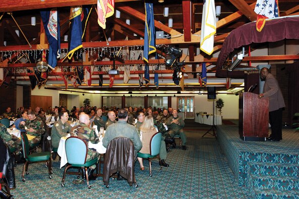 MCCHORD AIR FORCE BASE, Wash. -- 
Dr. Kennneth L. Hutcherson, founder and senior pastor of Antioch Bible Church in Kirkland, Wash., addresses attendees at the Martin Luther King, Jr. luncheon held at McChord's Clubs and Community Center Jan. 8. Dr. Hutcherson compared today's military members to Dr.  King and urged them not to give up,  but to "be like Dr. Martin Luther King". 
(U.S. Air Force photo/Abner Guzman)