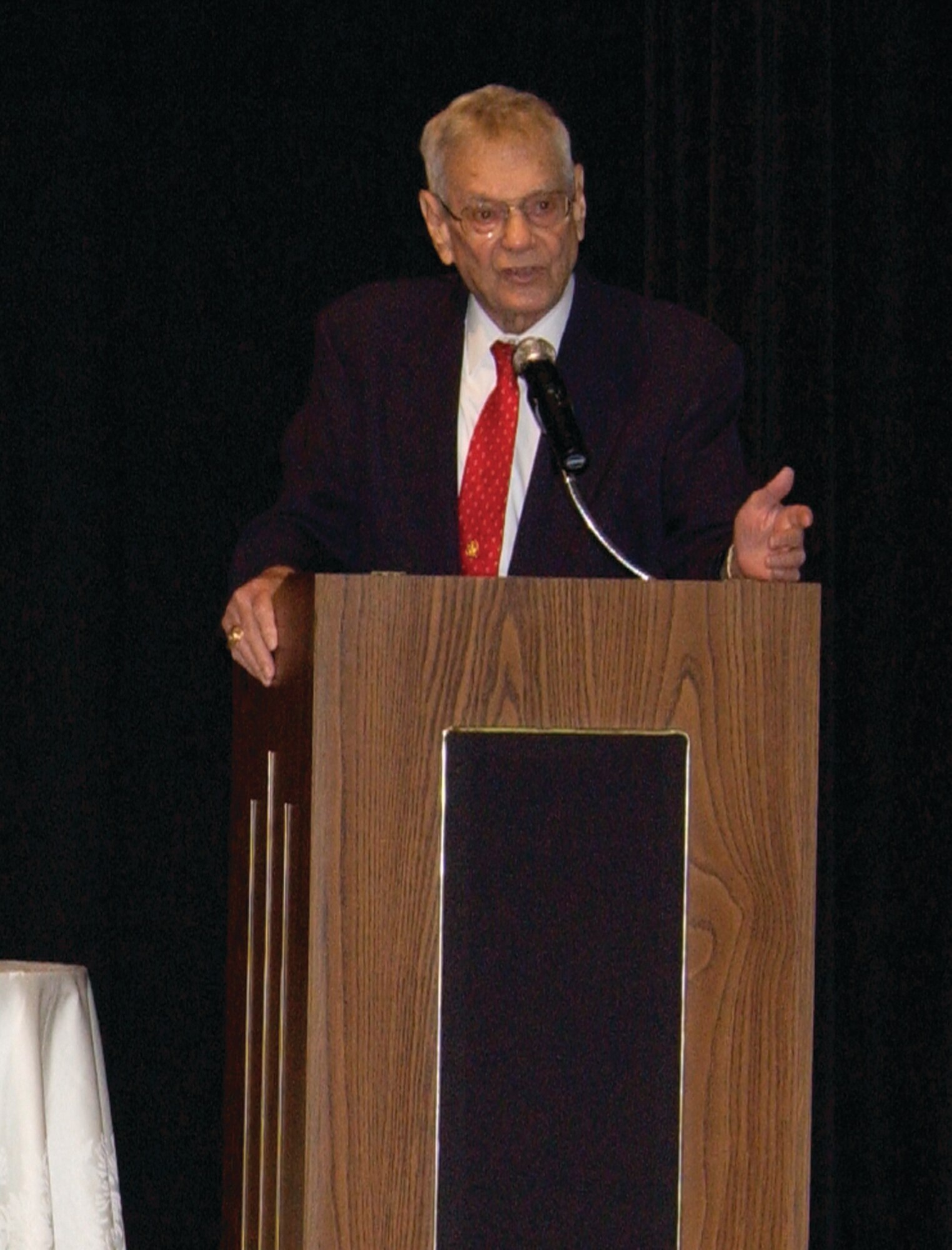 Retired Chief Master Sgt. of the Air Force Airey speaks to NCO Academy students here April 12, 2005.