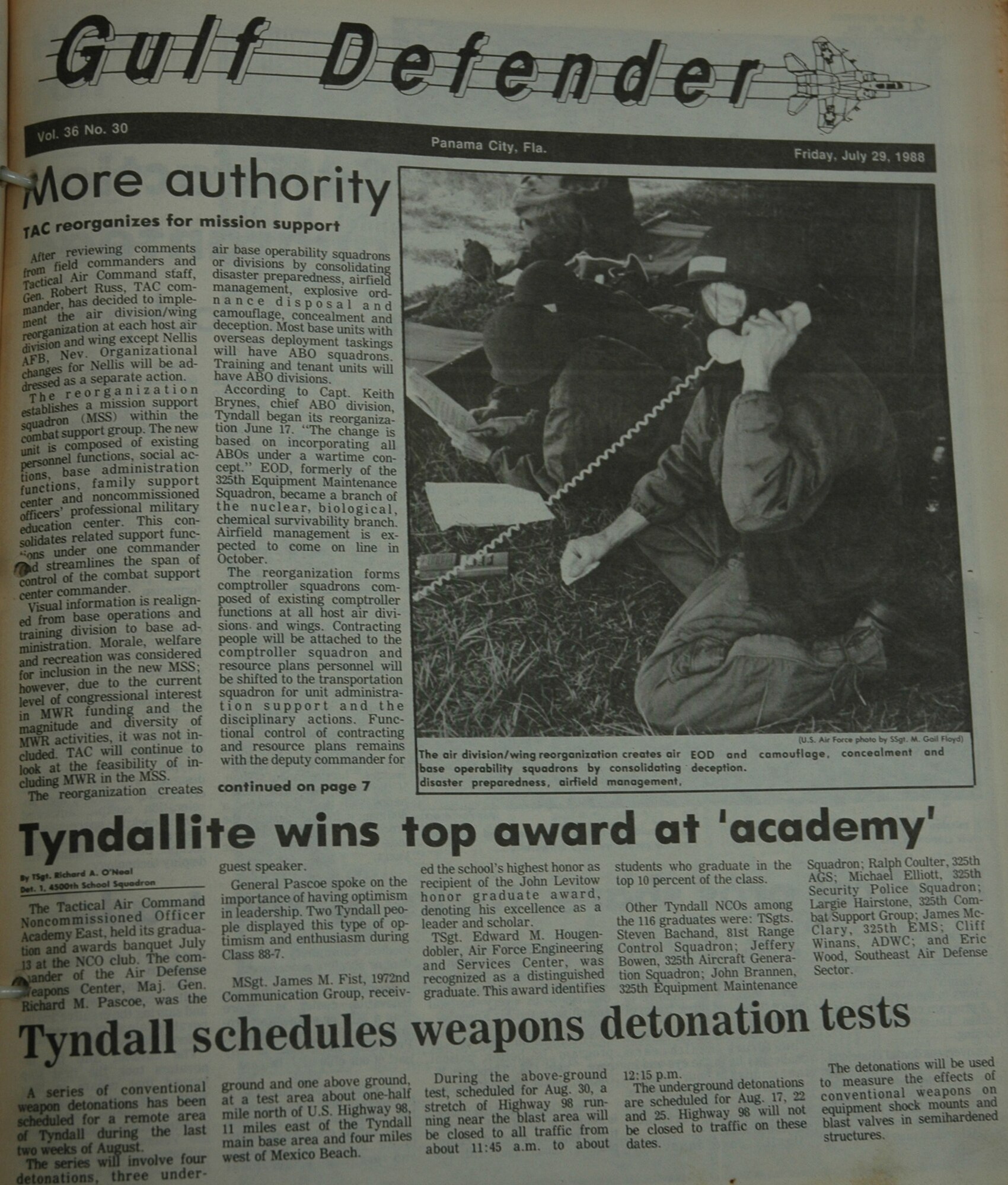 This 1988 paper highlighted the training mission and top performers.
