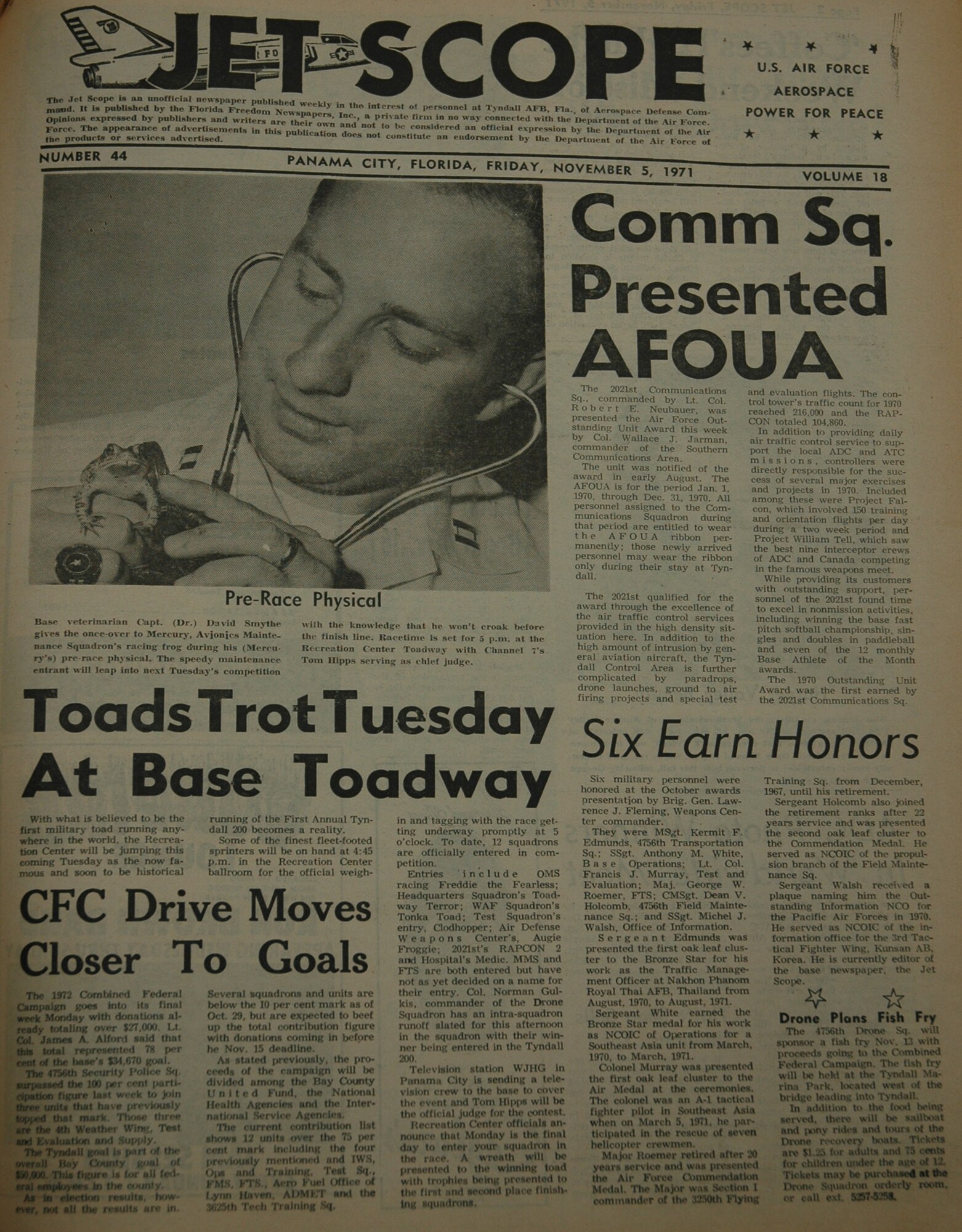 Frogs make front page news in a 1971 publication.