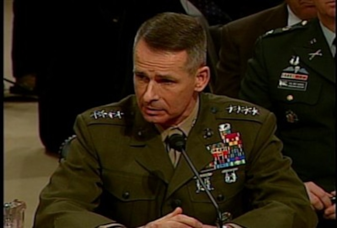 Chairman of the Joint Chiefs of Staff U.S. Marine Corps Gen. Peter Pace gives testitmony on the new Iraq strategy to members of the Senate Armed Services Committee, in  Washington, Jan. 12, 2007.