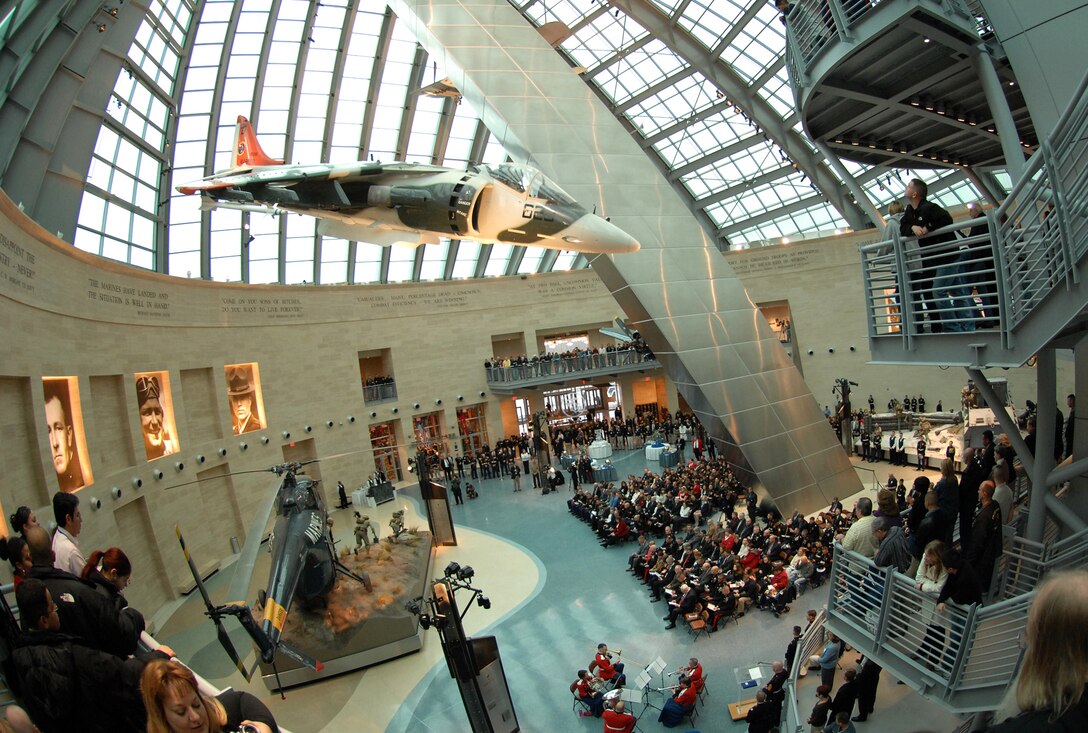 Family members, friends and fellow Marines attend a ceremony honoring Medal of Honor recipient U.S. Marine Cpl. Jason L. Dunham at the National Museum of the Marine Corps, in Quantico, Va., Jan. 12, 2007. Dunham died in Iraq in 2004 while shielding fellow Marines from a grenade blast.
