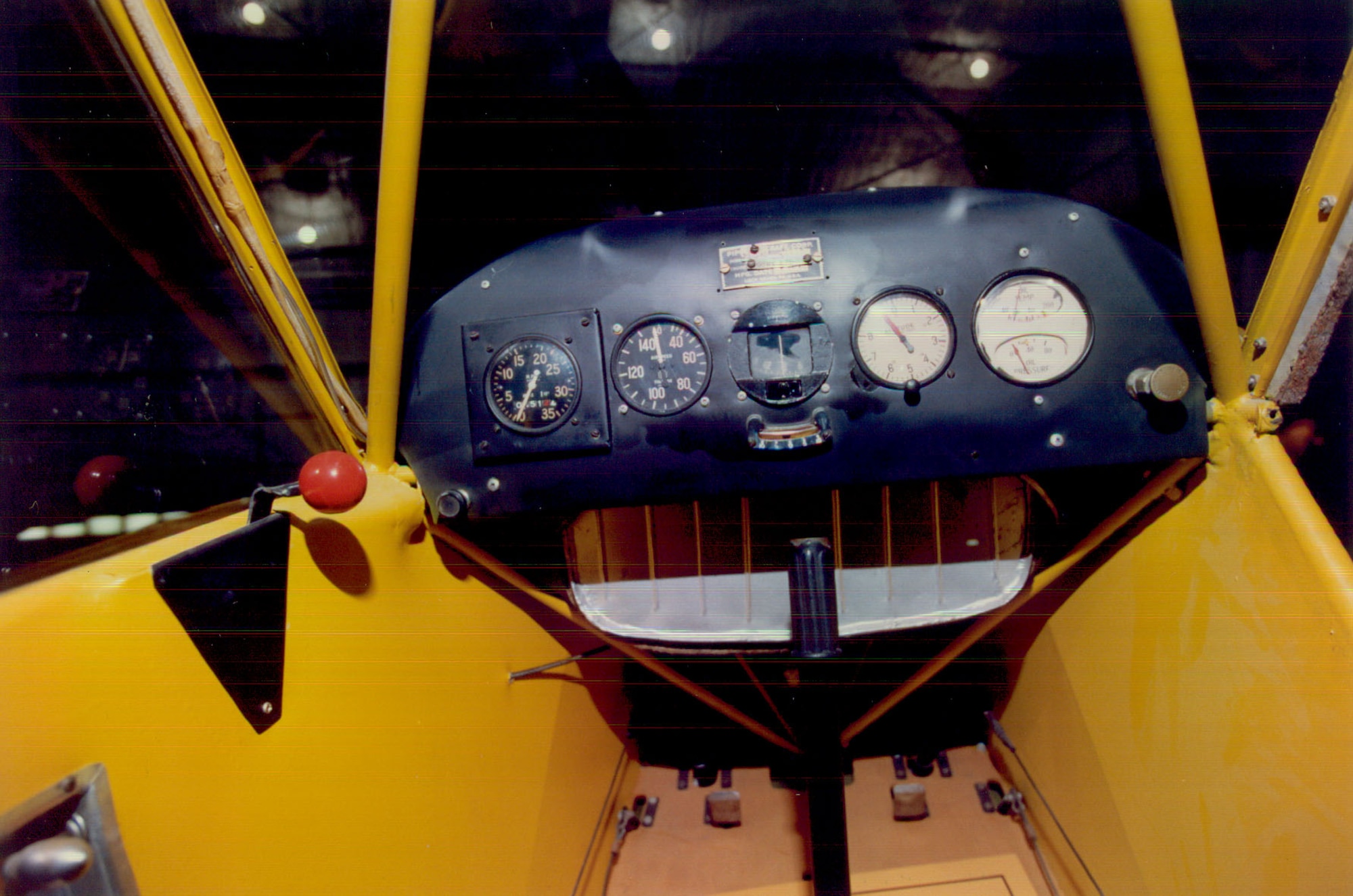 DAYTON, Ohio -- Piper J-3 Cub cockpit at the National Museum of the United States Air Force. (U.S. Air Force photo)