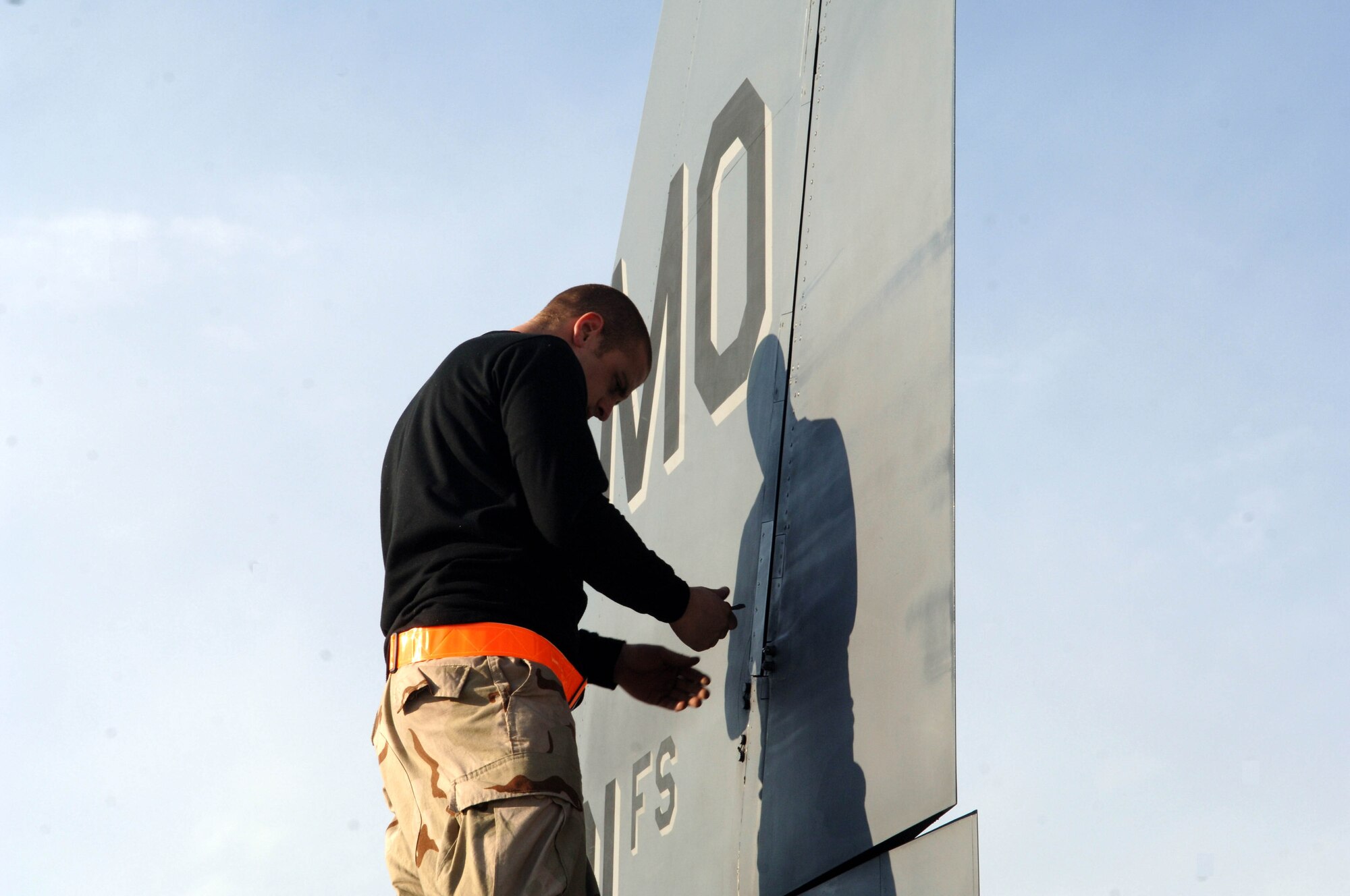 Senior Airman Justin Brothers, 455th Expeditionary Aircraft Maintenance Squadron, performs a post-flight inspection on an F-15E at Bagram Airfield, Afghanistan, Jan. 14. Airman Brothers is deployed from Mountain Home Air Force Base, Idaho. (U.S. Air Force photo/Capt Vince King Jr)