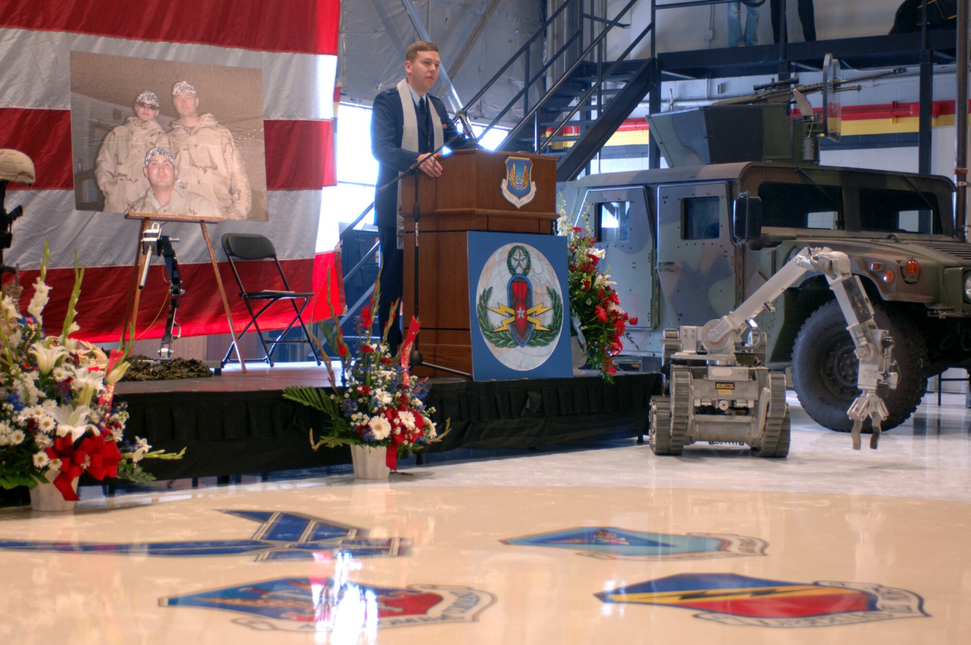 Chaplain Capt Alex F. Jack paid tribute during a memorial service to the fallen comrades at Hill Air Force Base who were killed-in-action in Iraq earlier this week as a result of a car bomb. The three Airmen killed are Tech Sergeant Timothy R. Weiner, Senior Airman Elizabeth A. Loncki and Senior Airman Daniel B. Miller, Jr.