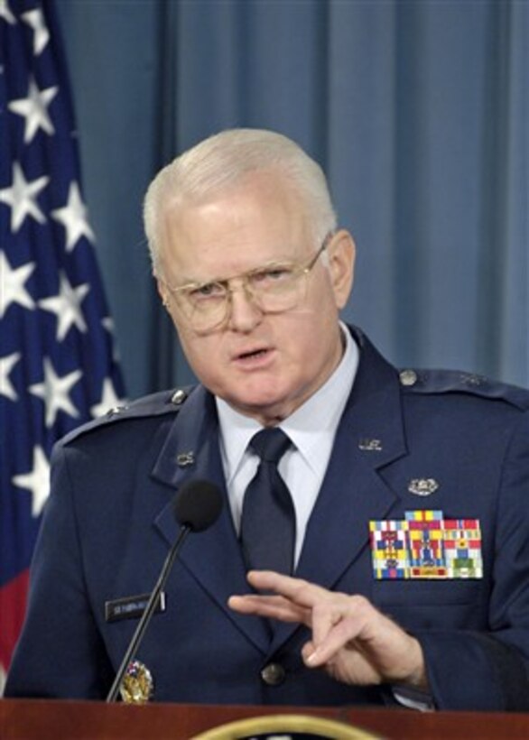 Special Legal Advisor to the Office of Military Commissions Brig. Gen. Thomas Hemmingway, U.S. Air Force, clarifies a technical point during a Pentagon press briefing on new rules of conduct for military commissions on Jan. 18. 2007.  Hemingway joined Department of Defense Principal Deputy General Counsel Dan Dell'Orto in briefing reporters on the provisions of the newly adopted rules.  