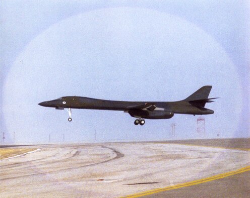 The arrival of the first B-1 at Ellsworth Jan. 21, 1987. The B-1 continues to take-off from the runway of Ellsworth 20 years later.