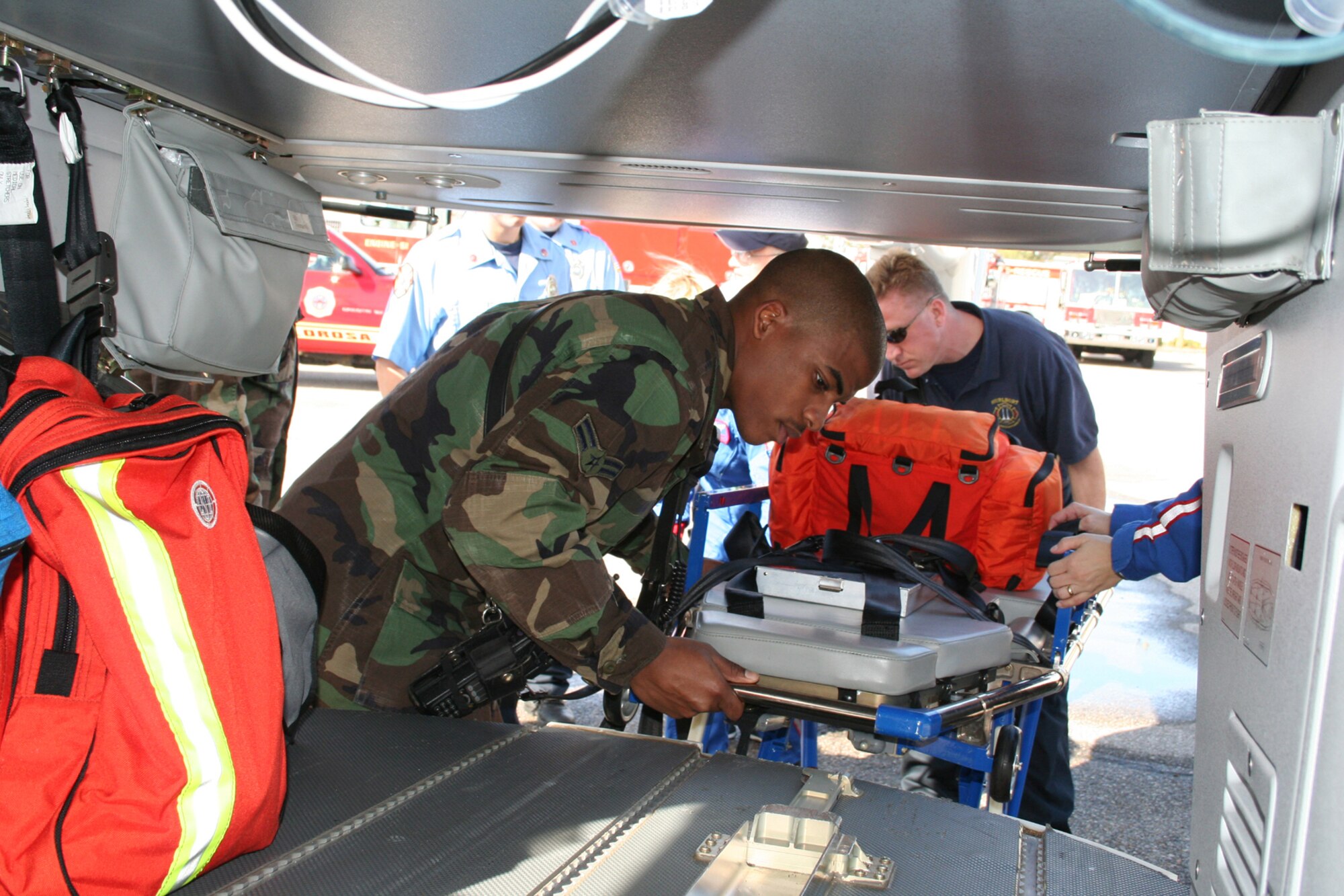 The 1st Special Operations Civil Engineer Squadron Fire and Emergency Services frequently teams up with the county fire departments for training purposes and actual emergencies. They are trained to handle live fires and advanced rescue evolutions on high-rise structures. Twelve of the squadrons’ certified firefighters have advanced to Emergency Medical Technician level to better serve the personnel that work and live  on Hurlburt Field. They developed an in-house course which increased the amount of medical response technicians by 30 percent. (U.S. Air Force Photograph by Jamie Haig)