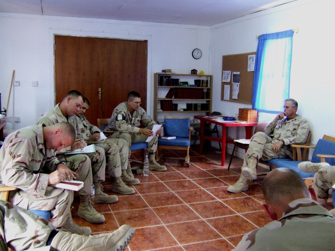 Lt. Col. Fulton leads Chapel Service during his deployment to Iraq.