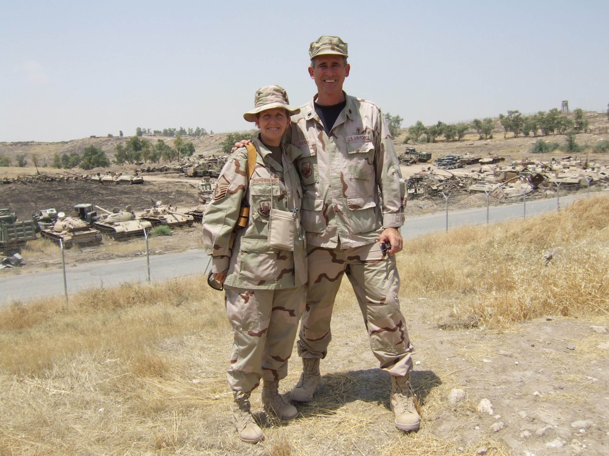 Lt. Col. Fulton with  Chaplain’s Assistant  Master Sgt. Janet O’Keeffe-Hernandez during their deployment to Iraq.