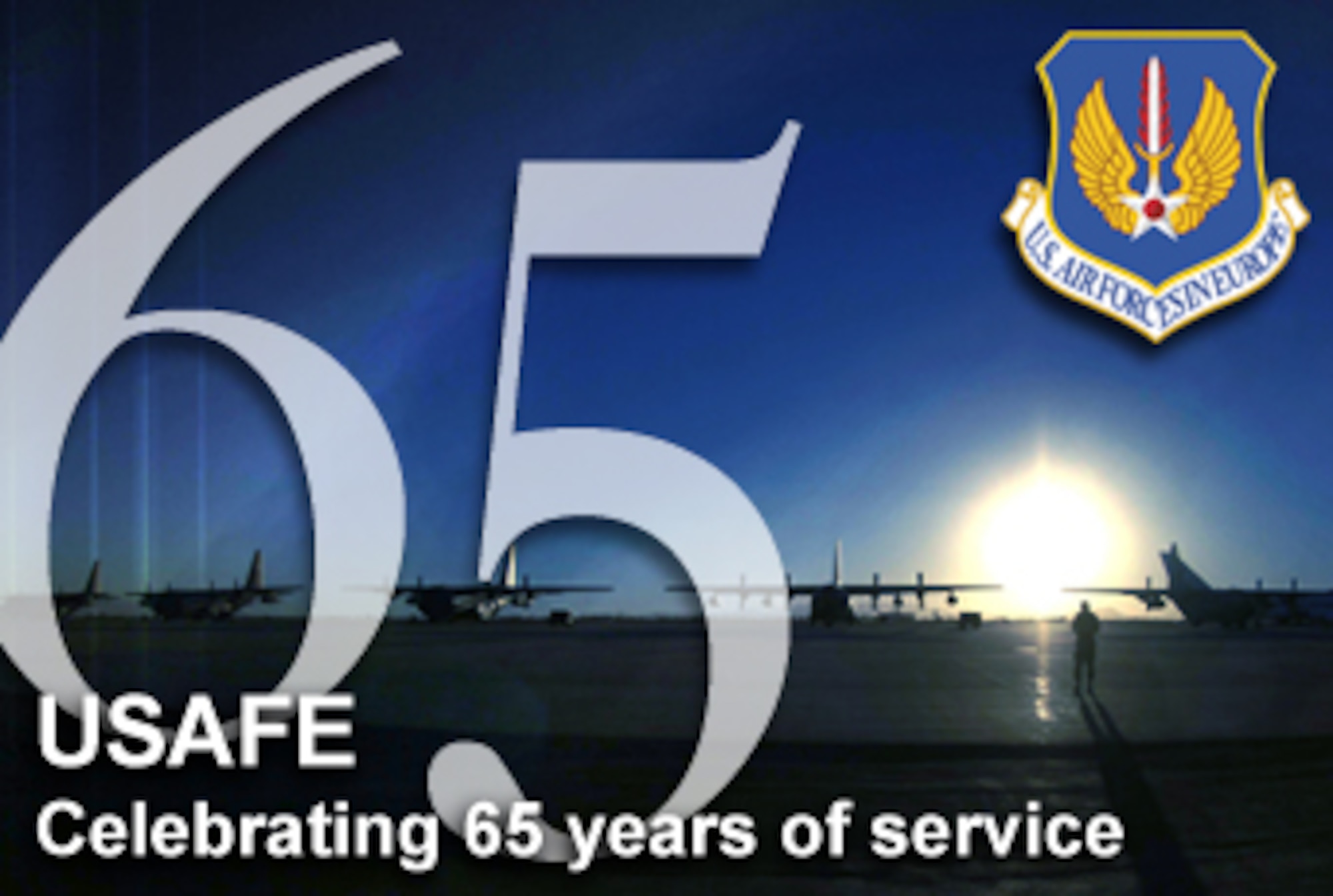 U.S. Air Forces in Europe officials celebrate 65 years of service Jan. 19. Since 1942, command Airmen have maintained a presence in the European theater with the oldest, continuously active Air Force major command. (U.S. Air Force graphic/Mike Carabajal)