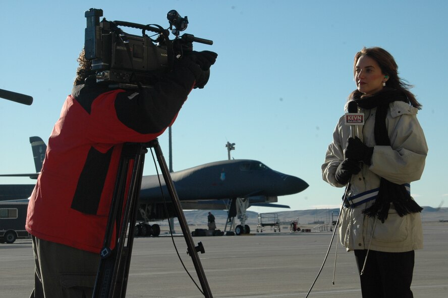 Local media visits Ellsworth to cover the deployment of the first part of the aviation package to Southwest Asia. By the end of January, Ellsworth will send more than 400 members in support of the global war on terrorism. (U.S. Air Force photo/Airman 1st Class Kimberly Moore Limrick)