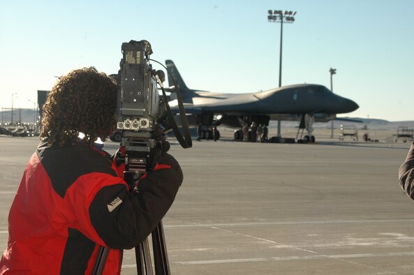 Local media visits Ellsworth to cover the deployment of the first part of the aviation package to Southwest Asia. By the end of January, Ellsworth will send more than 400 members in support of the global war on terrorism. (U.S. Air Force photo/Airman 1st Class Kimberly Moore Limrick)