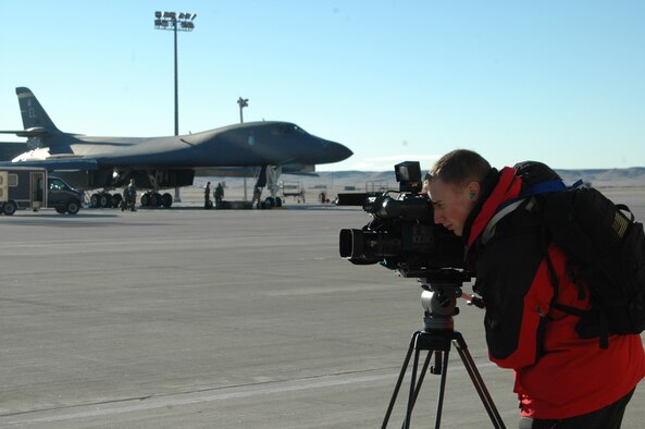 Local media visits Ellsworth to cover the deployment of the first part of the aviation package to Southwest Asia. By the end of January, Ellsworth will send more than 400 members in support of the global war on terrorism. (U.S. Air Force photo/Airman 1st Class Kimberly Moore Limrick)