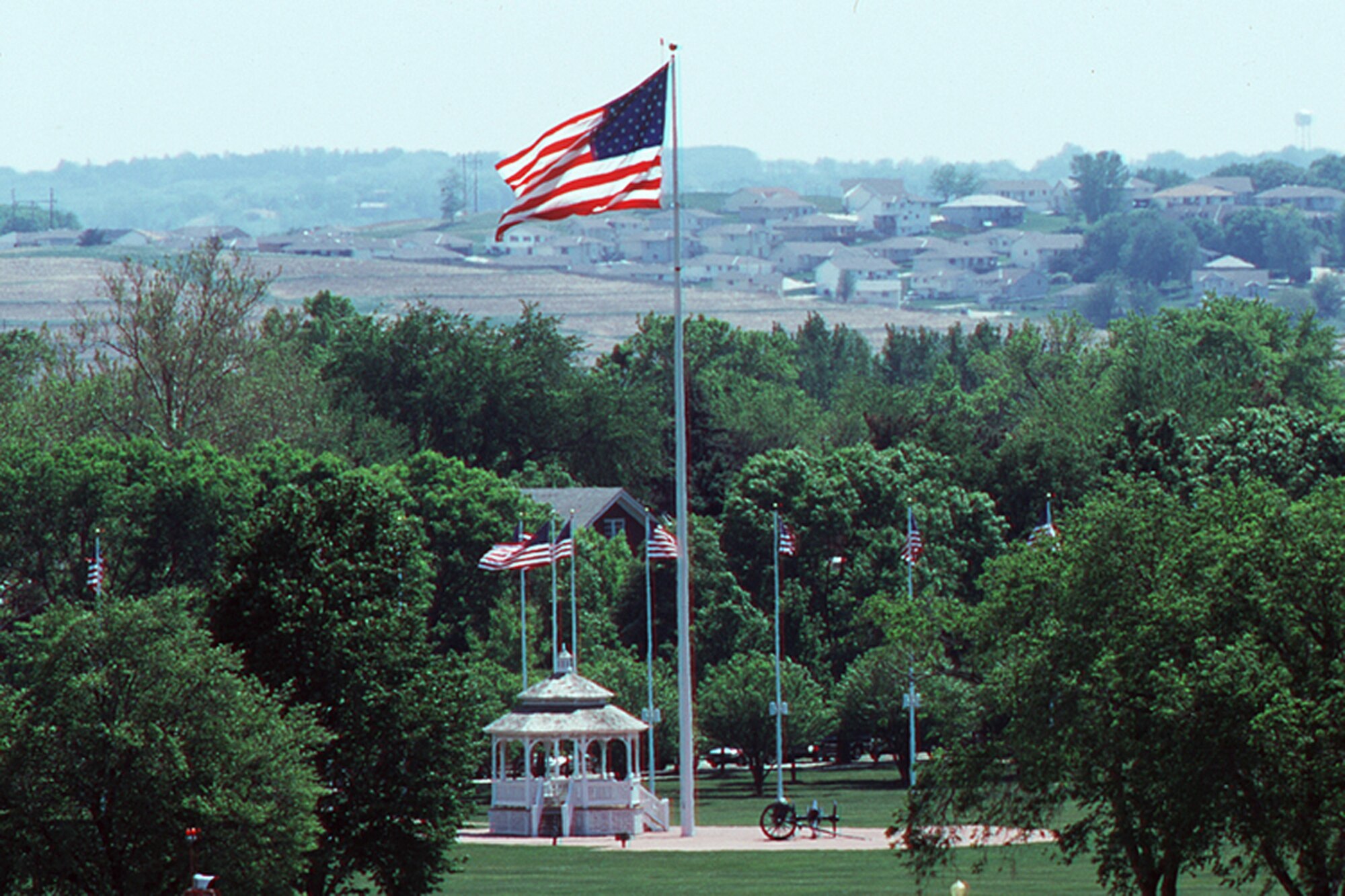 The flag has gone through 26 changes since the new union of 13 states first adopted it. The 48-star version holds the record for the longest time the flag has gone unchanged at 47 years. The current 50-star version will tie the record if it is still in use on July 4, 2007. (File Photo)
