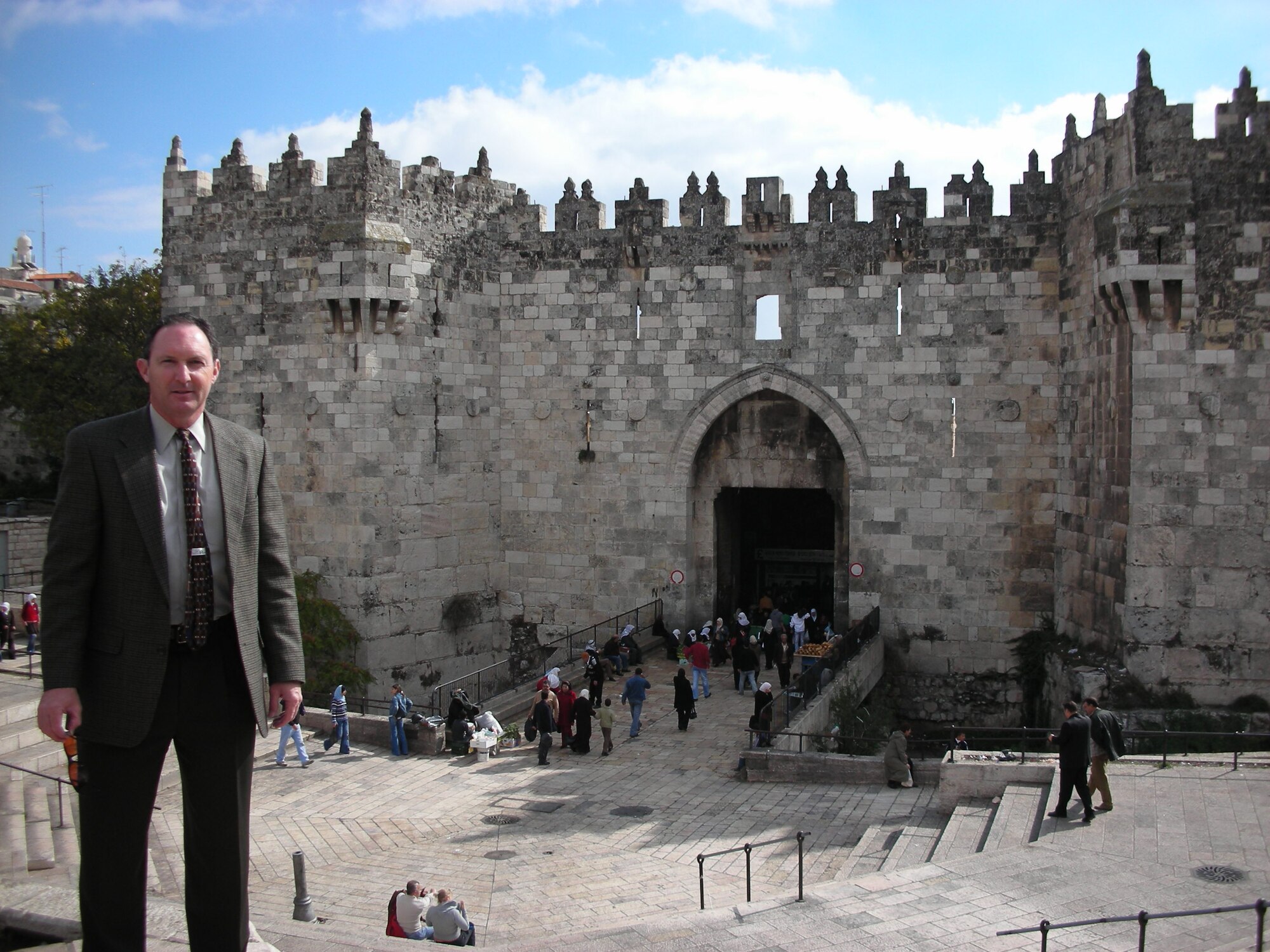 Lt. Col. Paul Evans stands outside the Damascus Gate of the Old City in Jerusalem. He is currently working at the U.S. Consulate in Jerusalem as part of the U.S. Security Coordinator's Team. Colonel Evans is a reservist with the 916th Air Refeuling WIng at Seymour Johnson Air Force Base, NC. 

          