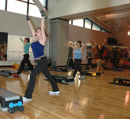 Lead fitness instructor, Devin Gongora teaches aerobics at the Hill fitness center. 