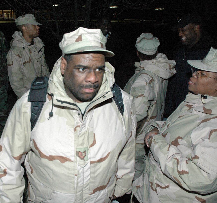 Tech. Sgt. Troy Sweeney of the 88th Aerial Port Squadron and eight other Reservist from McGuire Air Force Base, N.J., recently departed for a 120-day deployment to Southwest Asia. More than 35 Reserve volunteers from McGuire are currently deployed worldwde. (U.S. Air Force photo/Master Sgt. Donna T. Jeffries)