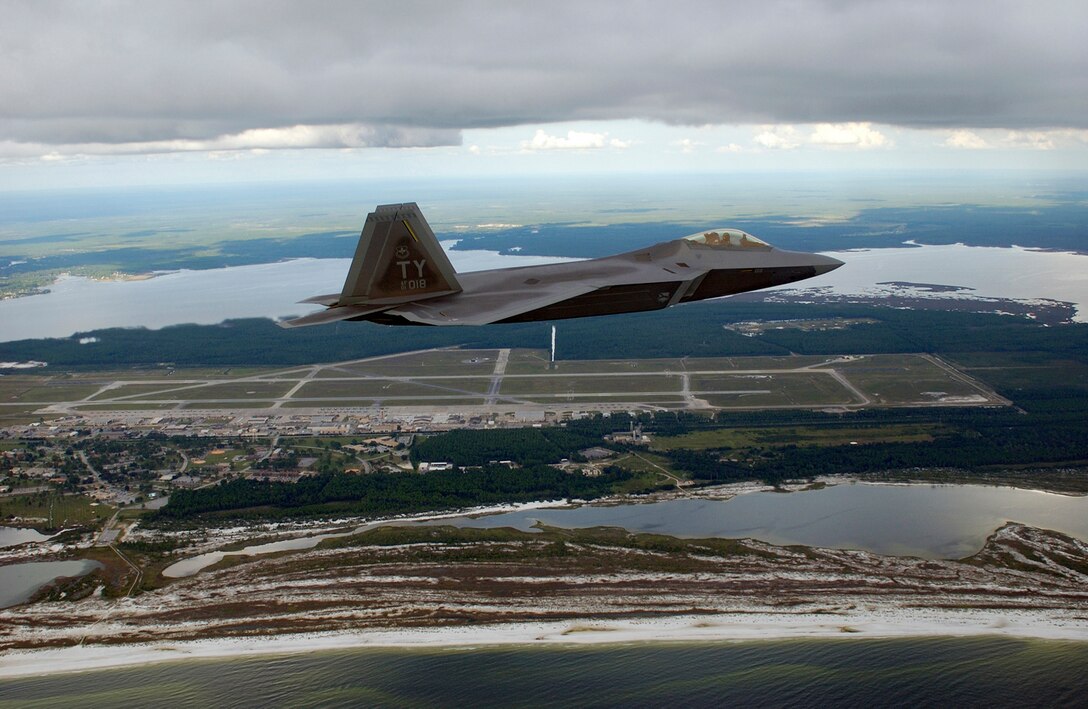 Lieutenant Colonel Jeffrey "Cobra" Harrigian, commander of the 43rd Fighter Squadron, Tyndall Air Force Base, Florida, flies Raptor 01-018, the first of 48 new F/A-22 Raptor's to be assigned to Tyndall's 325th Fighter Wing.  The flight, which took place Septermer 26, 2003, is a major milestone and will now enable the 43rd to begin formally training pilots to fly this next-generation fighter.  The 325th is also responsible for training pilots to fly the F-15 Eagle air-superiority fighter.  The F/A-22 combines stealth, supercruise, maneuverability and many other features enabling a first look, first shot, first kill capability that will provide continued air dominance for generations to come.