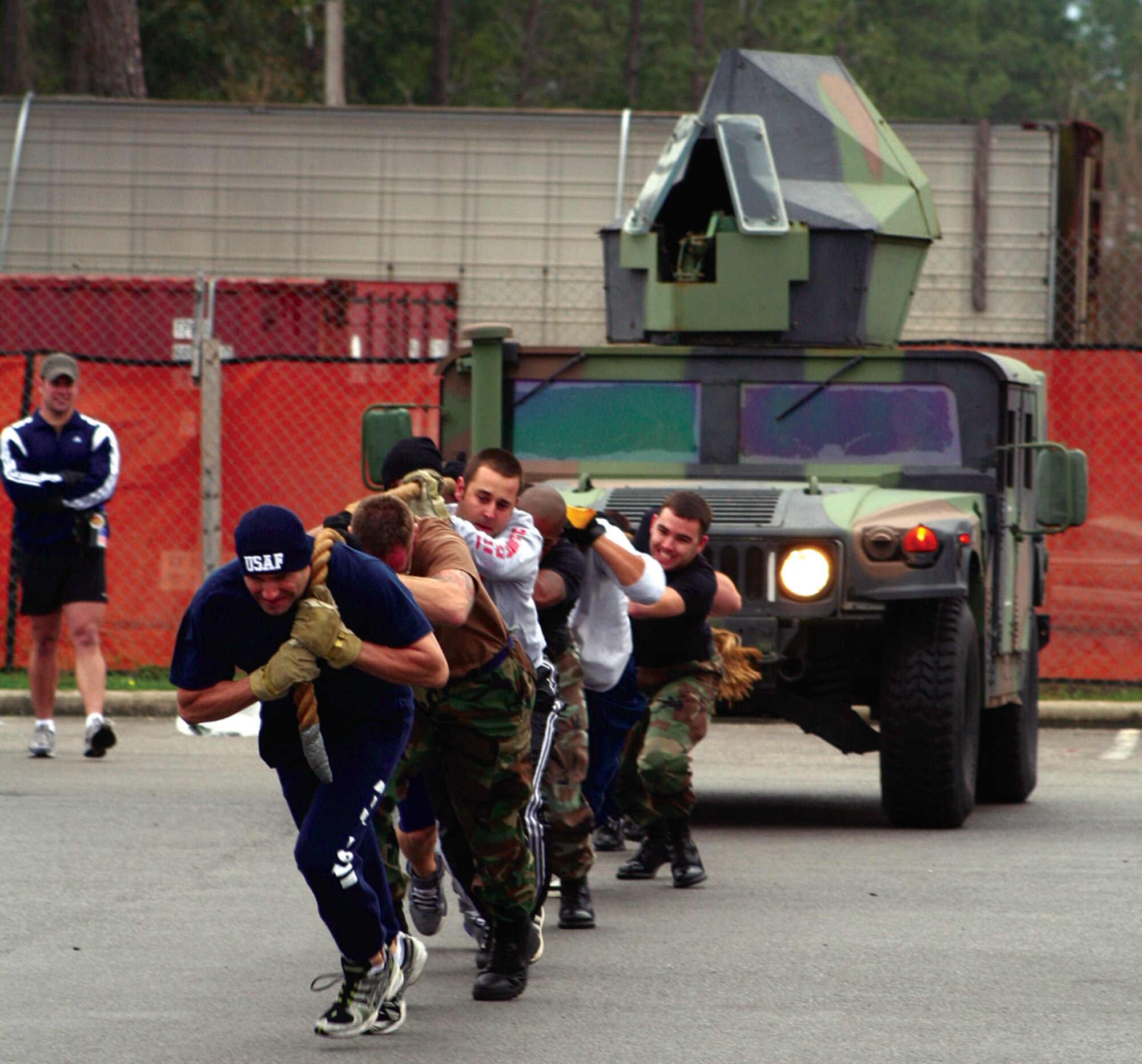 The winners of the January Commando Challenge 25 meter Humvee Pull are: 1st – 23rd Special Tactics Squadron team 1 (27:38); 2nd – 23rd STS team 3 (27:81); 3rd – 1st Special Operations Maintenance Operations Squadron Team 1 (28:69.) (U.S. Air Force Photograph by Dylan Laurie)