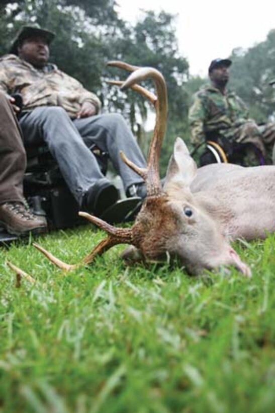 An eight-point whitetail deer is a proud harvest for any hunter.  Still, all of the nearly two-dozen injured and wheelchair-bound hunters who were guests of Safari Club International Lowcountry Chapter's 3rd Annual Wheelchair hunt were awed by the two-day harvest.  Several of the hunters came away with deer, with one taking two eight-pointers.