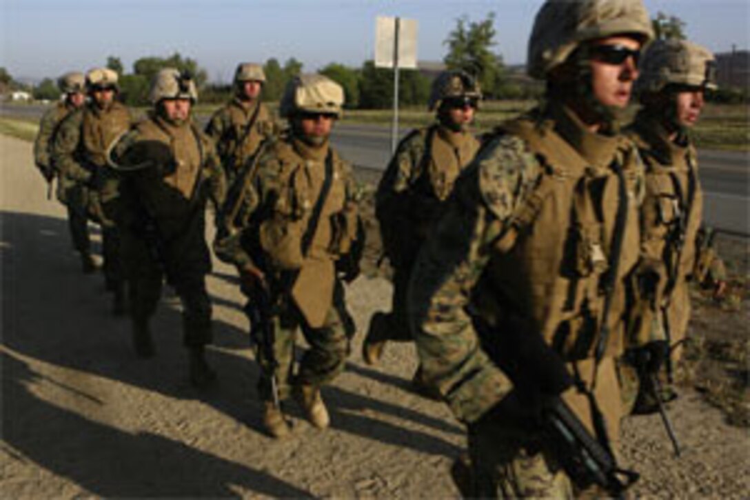 Marines of 1st Battalion, 1st Marine Regiment, 1st Marine Division persevered through a exhausting eight mile Infantry Skills Endurance Test here on May 27.