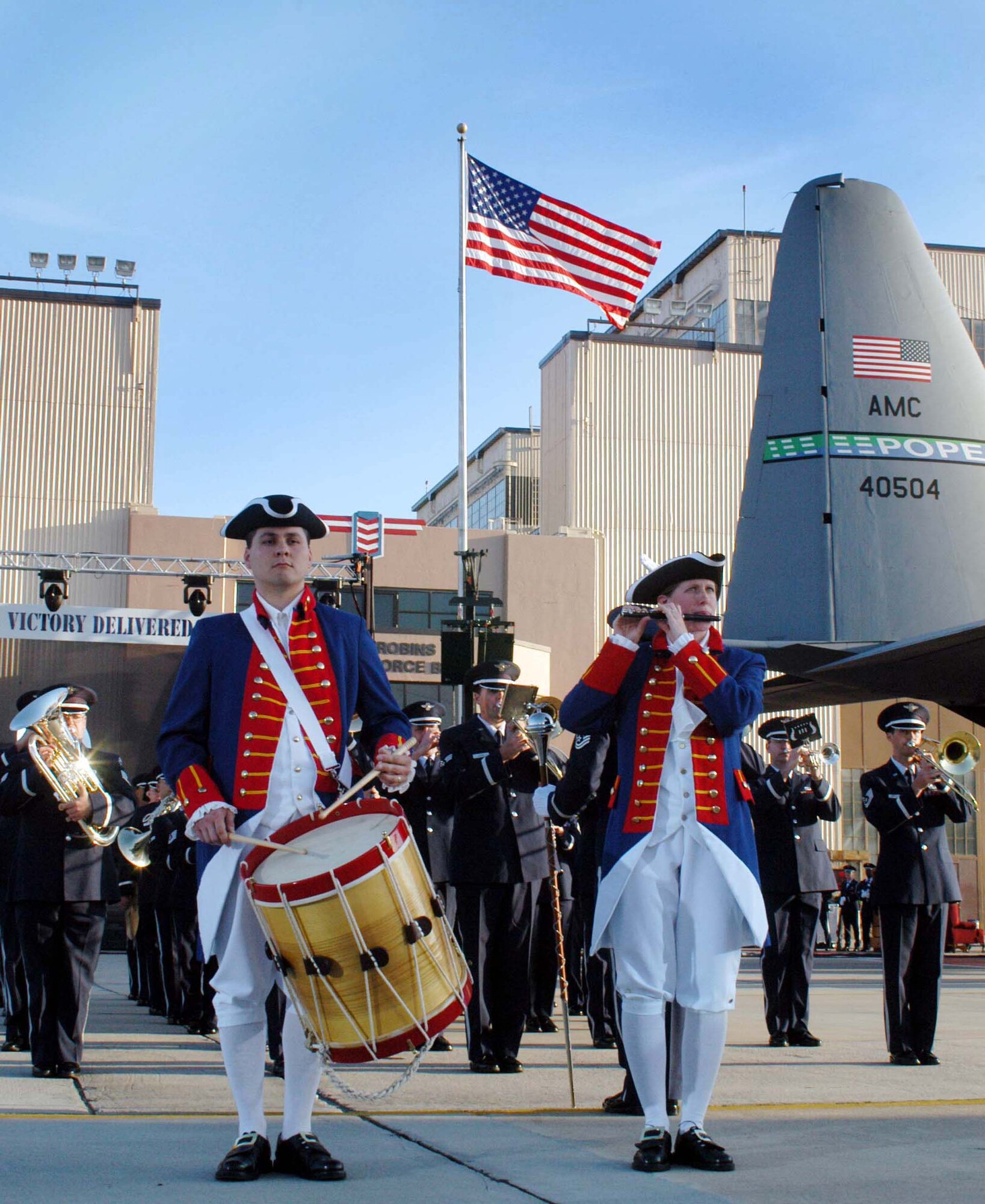 The Band of the United States Air Force Reserve reenact the traditional Tattoo during a previous year's ceremony. U.S. Air Force file photo by Sue Sapp