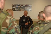 MINOT AIR FORCE BASE, N.D. – Gen. Kevin P. Chilton, Air Force Space Command commander, speaks to Airmen from the 91st Security Forces Group here Jan. 23. General Chilton visited Minot’s 91st Space Wing as part of a base orientation to familiarize him with the wings now under his command. (U.S. Air Force photo by Airman 1st Class Christopher Boitz)
