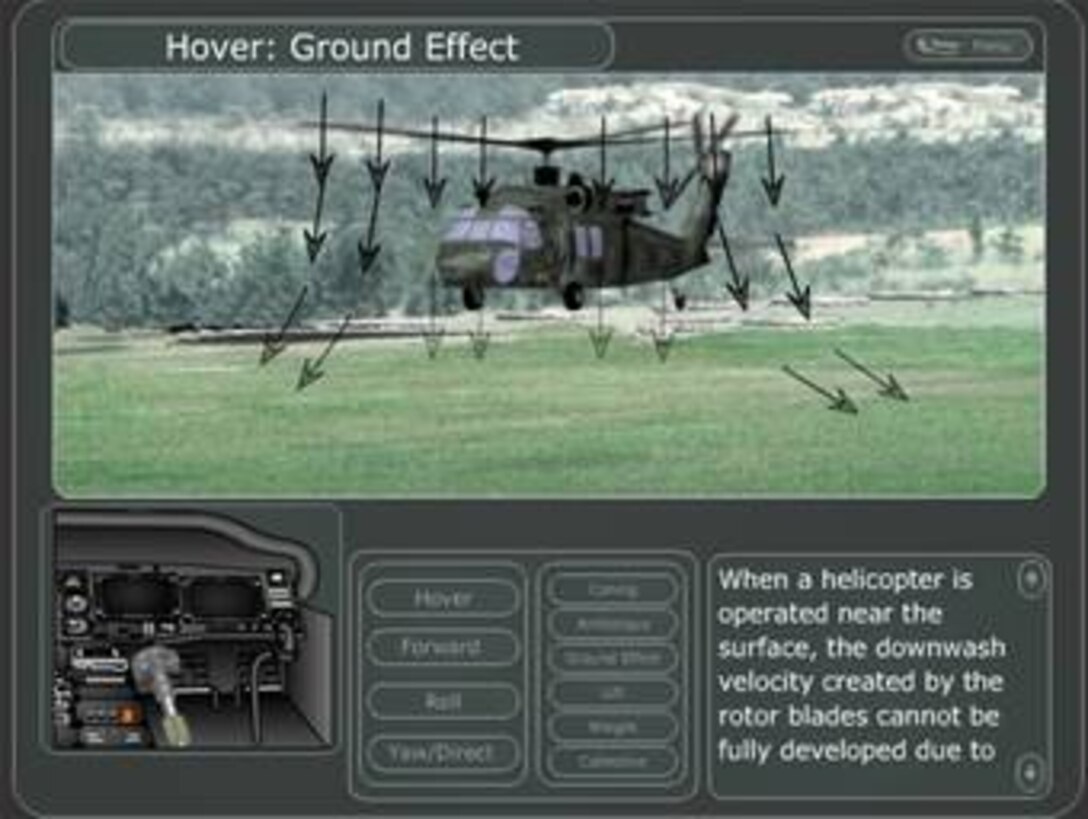 A computer simulation of the flight characteristics of helicopters is one of the many simulations created by the 982nd Maintenance Squadrons training support flight which help instructors teach Airman-in-training at Sheppard. (U.S. Air Force graphic/Courtesy graphic.)