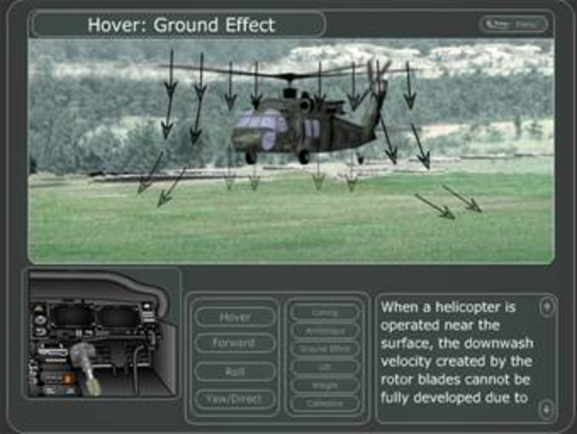 A computer simulation of the flight characteristics of helicopters is one of the many simulations created by the 982nd Maintenance Squadrons training support flight which help instructors teach Airman-in-training at Sheppard. (U.S. Air Force graphic/Courtesy graphic.)
