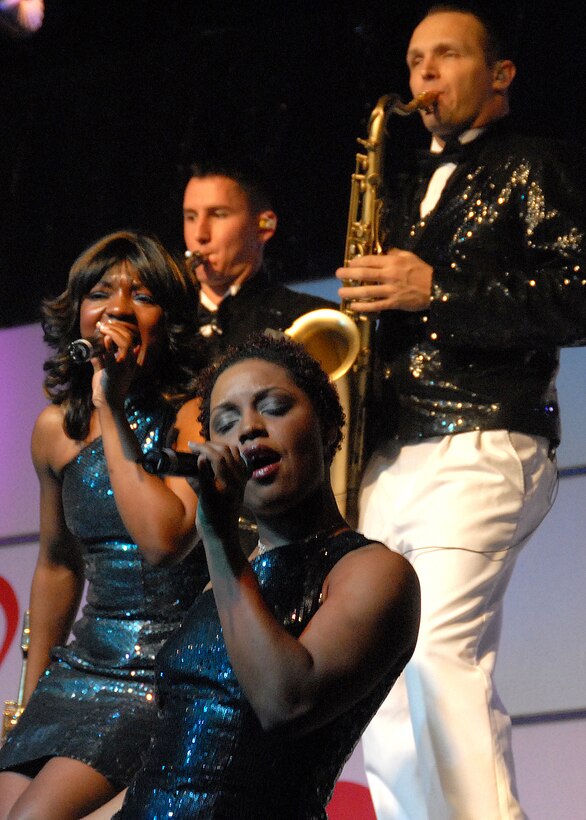 Tops In Blue performers tour the country and the world, providing music and entertainment for military and civilians alike. Wichita Falls has been an annual stop for quite some time for the troupe. Here, Tops In Blue members perform at the Wichita Auditorium Jan. 29. (U.S. Air Force photo/Mike Litteken)