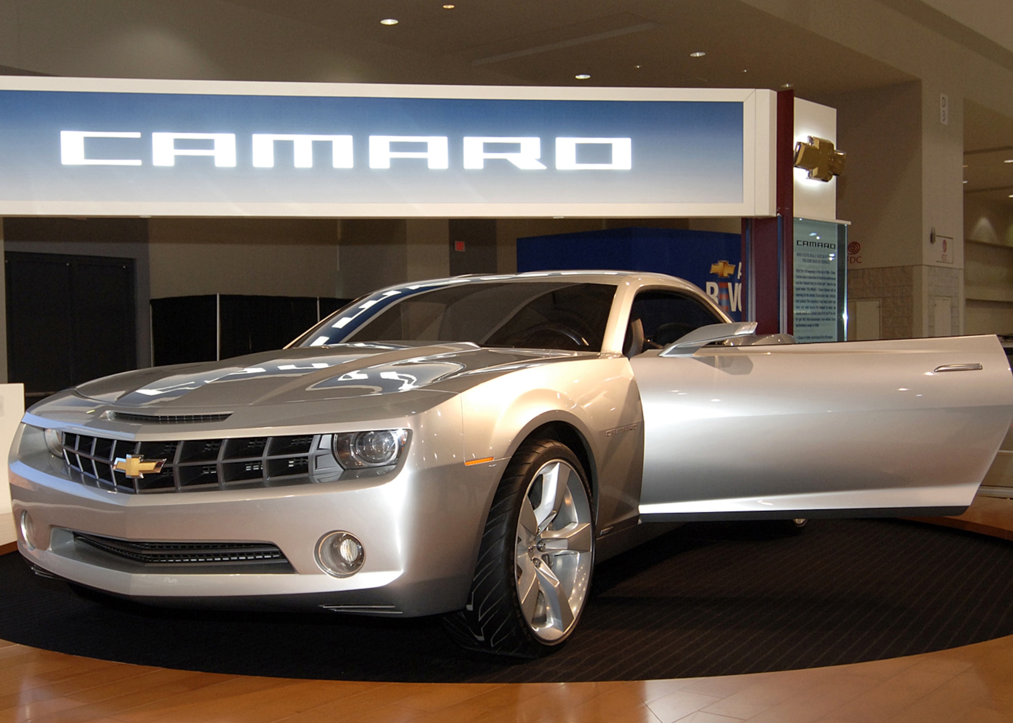 The new Chevy Camaro rolls out for display with some heavy  improvements all the way around. This is a must have for sports car drivers. (U.S. Air Force photo by Thomas Dennis)