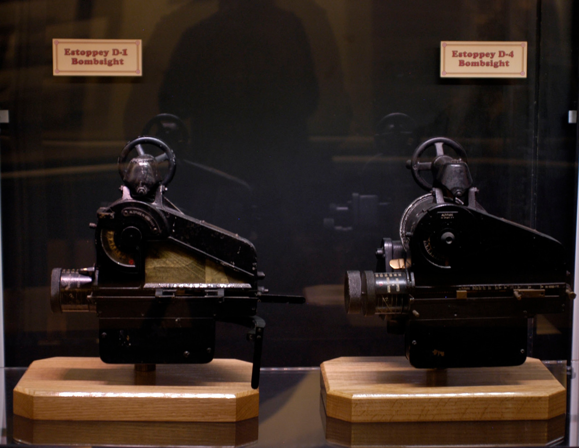 DAYTON, Ohio - Estoppey D-1 and D-4 Bombsights located in the Interwar Bombsight exhibit in the Early Years Gallery at the National Museum of the U.S. Air Force. (U.S. Air Force photo)