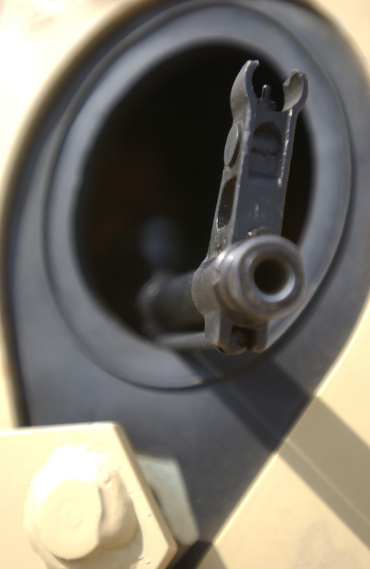 The Dzik-3 up-armored vehicle contains 12 firing ports, which allow Iraqi army soldiers to provide 360-degree security without having to leave the vehicle. Each port also has an up-armored hatch to close the port when it is not in use. Small, bulletproof windows above each port enhance visibility. Photo by Sgt. Kristin Kemplin, USA