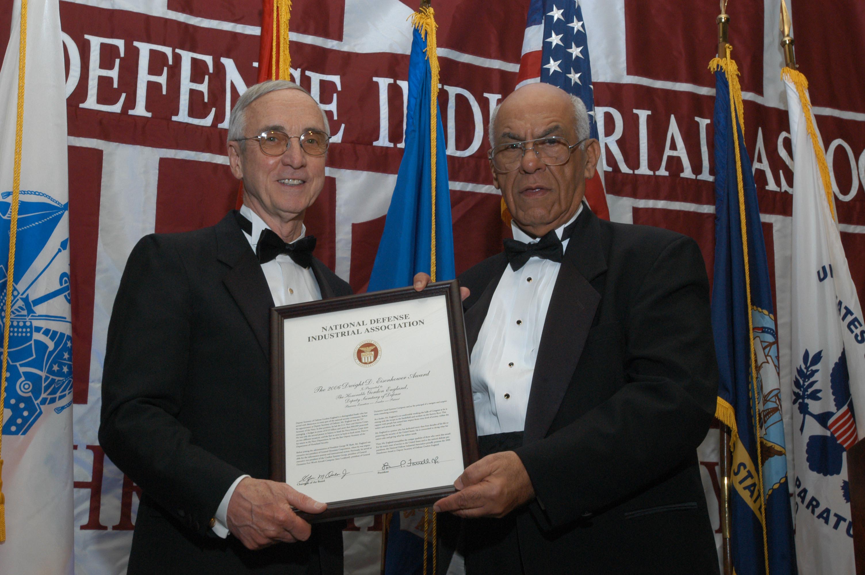 Deputy Defense Secretary Gordon England Left Received The 06 Dwight D Eisenhower Award Citation From National