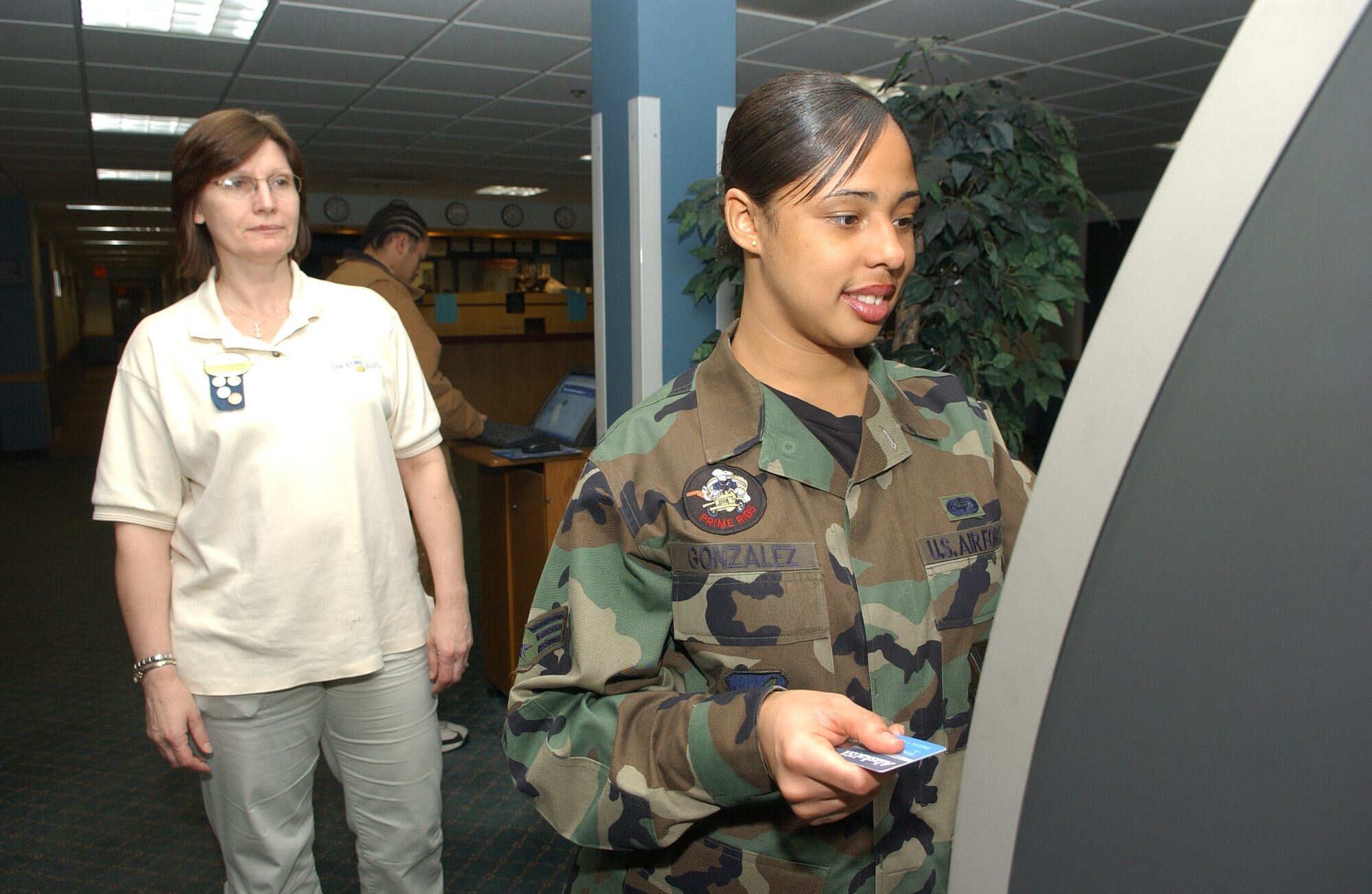 EIELSON AIR FORCE BASE, ALASKA-- Senior Airman (SrA) Johanna Gonzales uses an ATM located in the Gold Rush Inn. The ATM was moved from the BX hallway into the inn so that Airman and their families would have 24-Hour access to the ATM. Senior Airman Gonzales is assigned to the 354th Services Squadron, 354th Mission Support Group, 354th Fighter Wing.
(US Air Force photo by Senior Airman Anthony Nelson Jr)