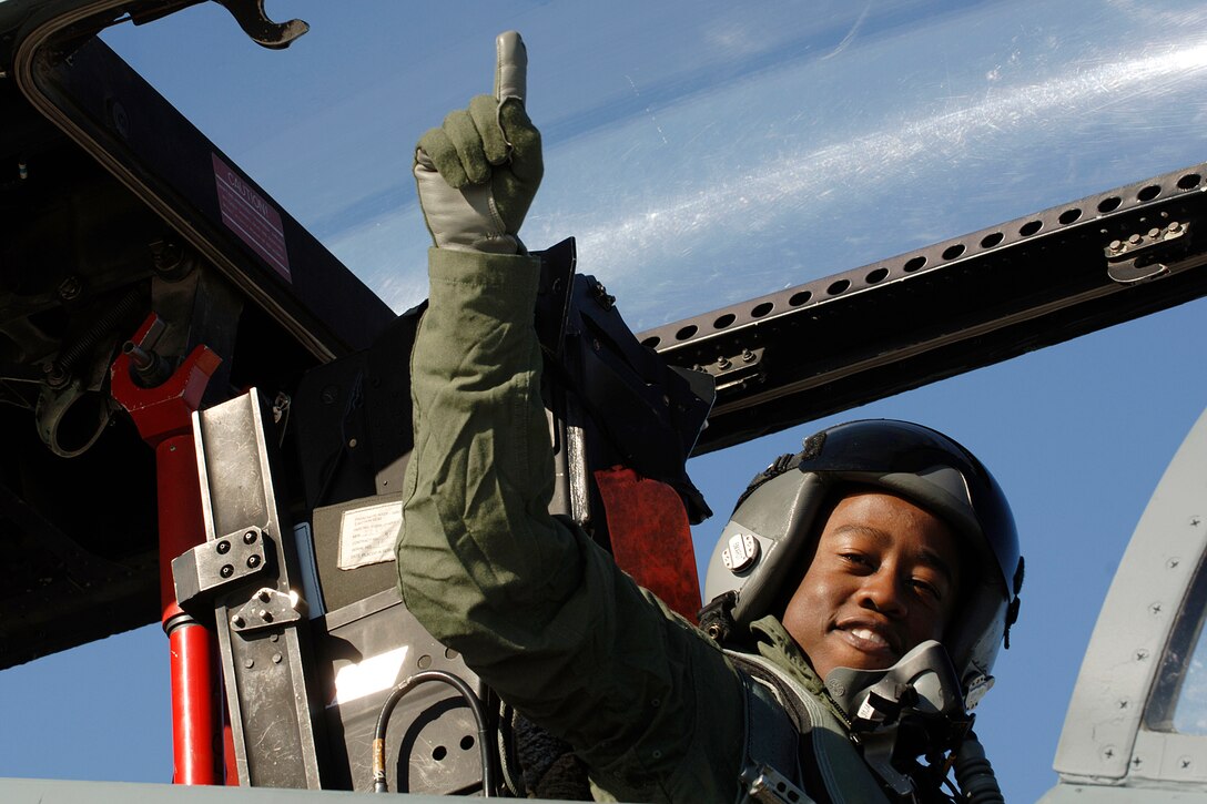 Barry Hicks, Boys & Girls Club of the Virginia Peninsula, was chosen to be a pilot for a day with the 71st Fighter Squadron Ironmen Foundation Day Jan. 26. Photo by Airman 1st Class Dawn Duman