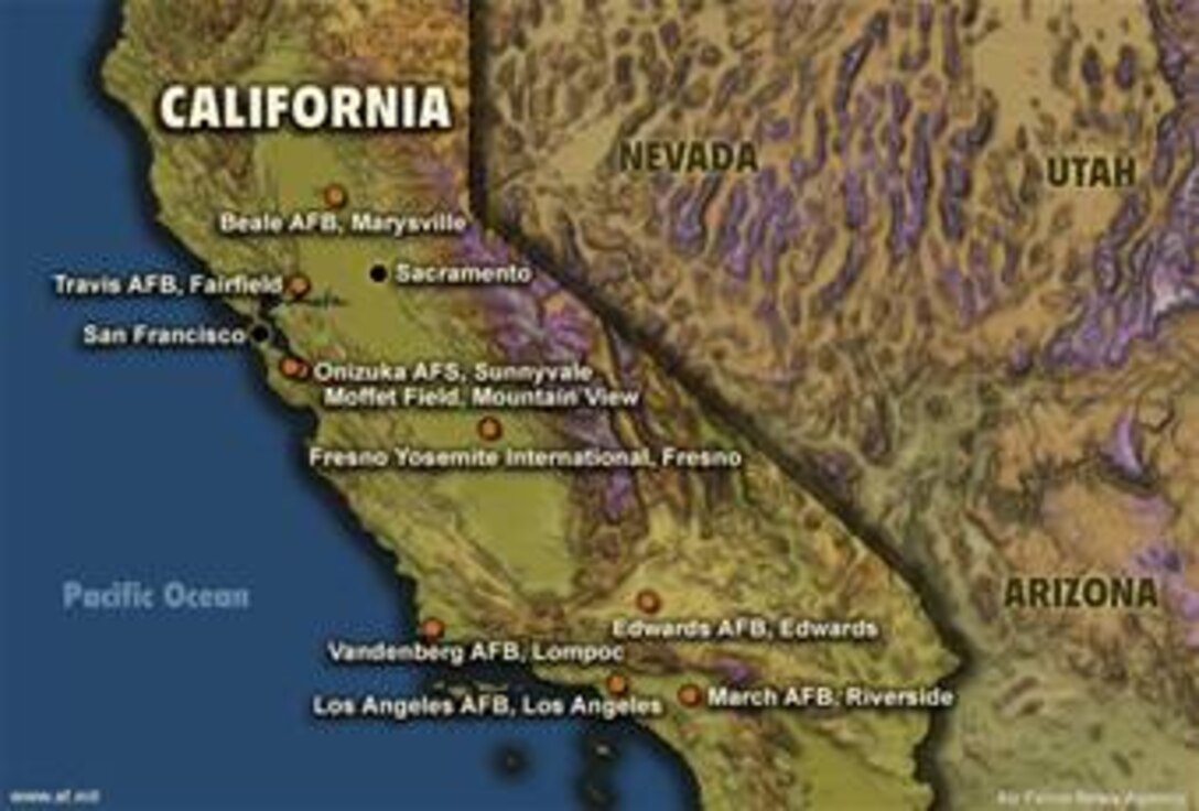 Map of California. Image is 10x6.75 inches @ 72 ppi. Map graphic was created by SSgt Michele Thomas of the Air Force News Agecy. The information contained in this map is current as of May 2006.