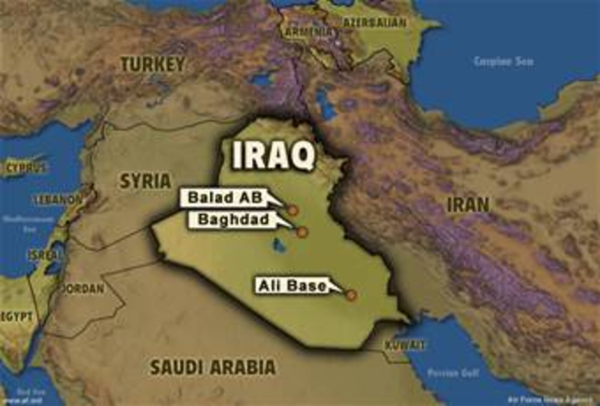 Map of Iraq.  Image is 6.75x10 inches @ 72 ppi.  Map graphic was created by SSgt Michele Thomas of the Air Force News Agecy.  The information contained in this map is current as of April 2006.