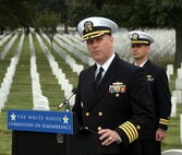 Navy Capt. Christopher W. Grady, former commander of the USS Cole, gives remembrance remarks during the White House Commission on Remembrance's fifth annual tribute to those who died during the Oct. 12, 2000, terrorist attack on the Cole. Photo by Rudi Williams
