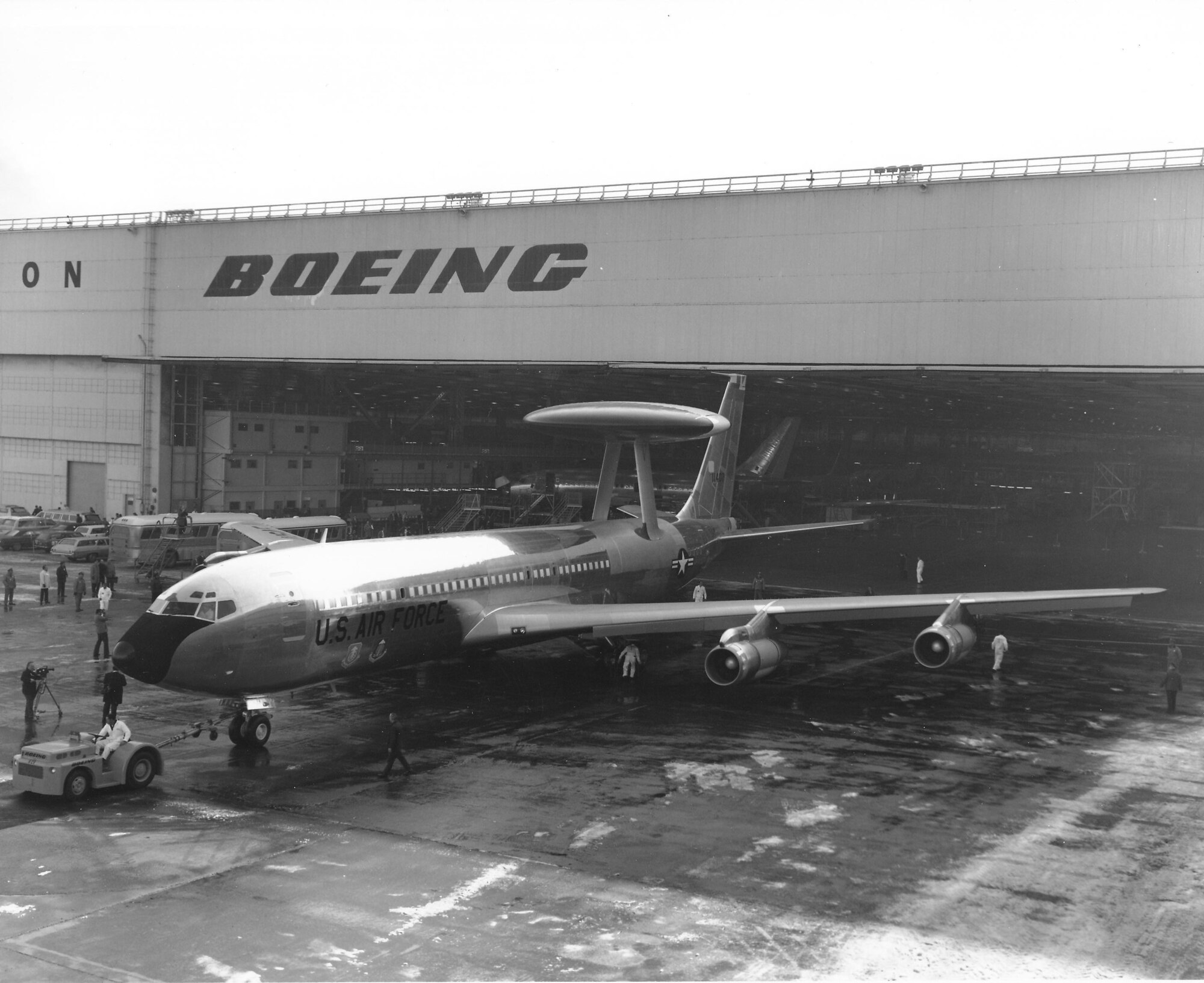 The first E-3 Sentry rolls out of the Boeing factory on Feb. 1, 1972.  Five years later, on Mar. 23. 1977, the E-3 arrives at Tinker Air Force Base, Okla., beginning 30 years of continuous air surveillaince and command and control.  The 552nd Air Control Wing celebrated the E-3's 30th anniversary June 29 to July 1, inviting past and present E-3 Airmen to gather, swap stories and learn about the newest upgrades for the E-3.  (Courtesy photo)
