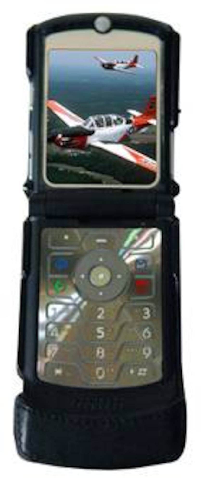 A digital image depicting a Navy T-34 in the camera cell phone view finder. (photo by Tech. Sgt. Matthew Hannen/composite illustration by Sammie W. King)