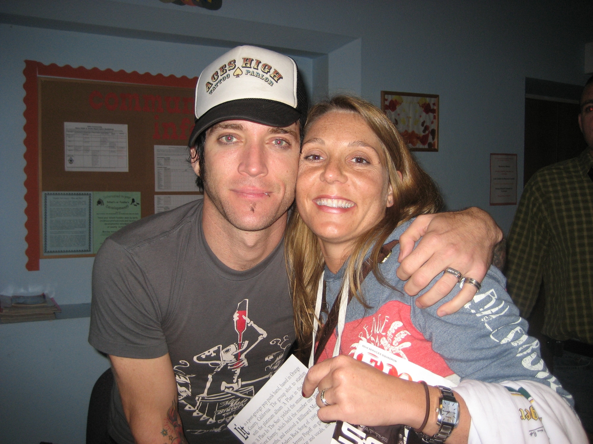 SPANGDAHLEM AIR BASE, Germany – A.Jay Popoff, Lit vocalist, poses for a photo with Staff Sgt. Mary Cornwell, 52nd Medical Support Squadron, after the band performed at the 50th Annual Bitburg BASH June 30, 2007. (US Air Force photo/Staff Sgt. Andrea Knudson) 