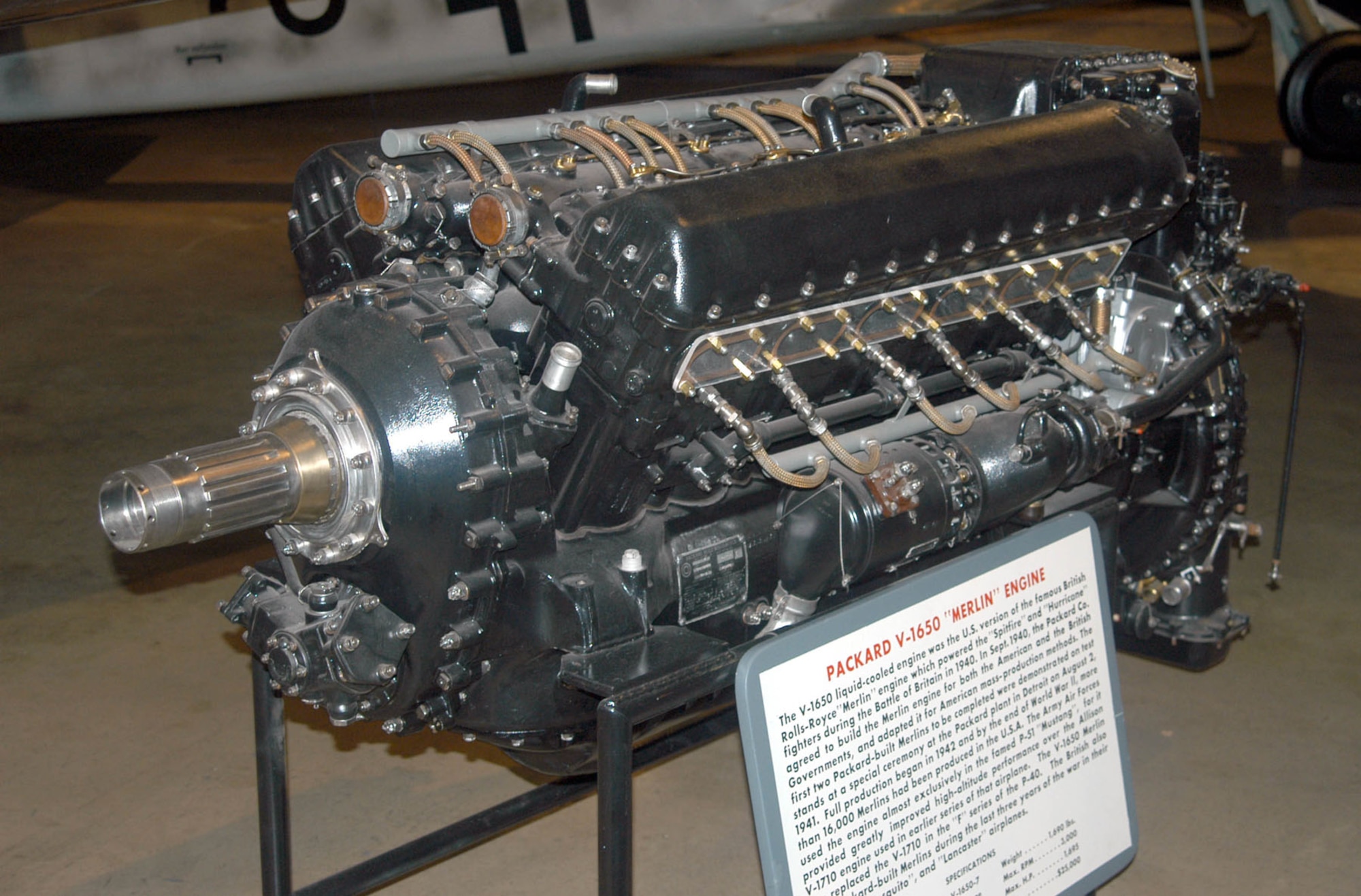 DAYTON, Ohio -- Packard V-1650 Merlin engine on display in the World War II Gallery at the National Museum of the United States Air Force. (U.S. Air Force photo)