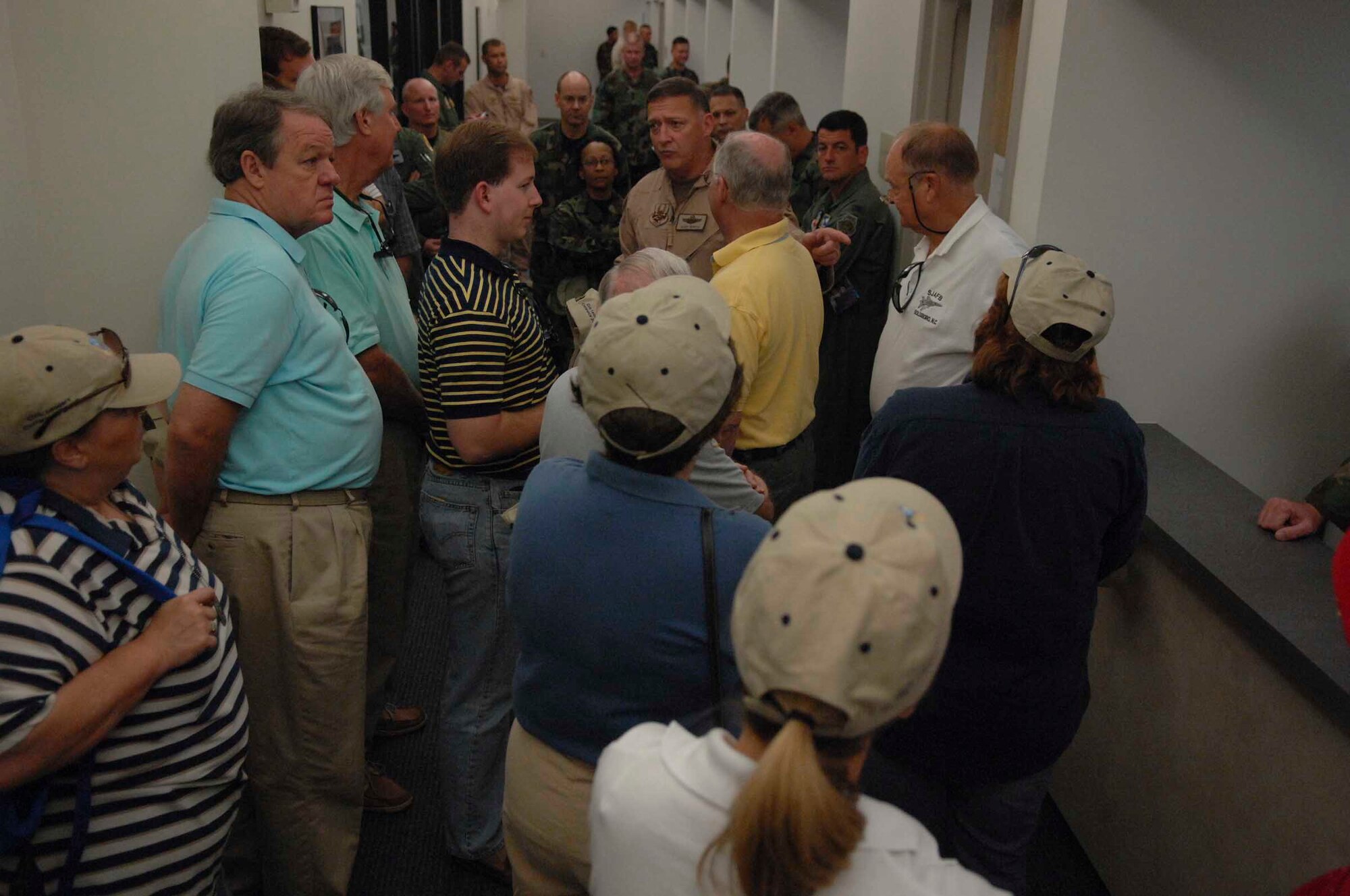 SHAW AIR FORCE BASE, S.C. -- Lt. Gen. Gary North, 9th Air Force and U.S. Central Command Air Forces commander, briefs civic leaders of the 9th AF Civic Leaders Conference about predeployment procedures during their tour of the Chandler Deployment Processing Center June 22. The tour was an opportunity to show civic leaders throughout 9th AF some of the day-to-day experiences Airmen face while at home and deployed. (U.S. Air Force photo by Staff Sgt. Josef Cole)