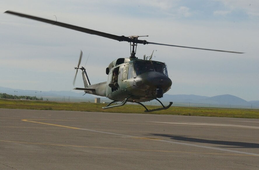 UH-1N Huey helicopter prepares to land at Malmstrom Air Force Base, Mont. (U.S. Air Force photo)