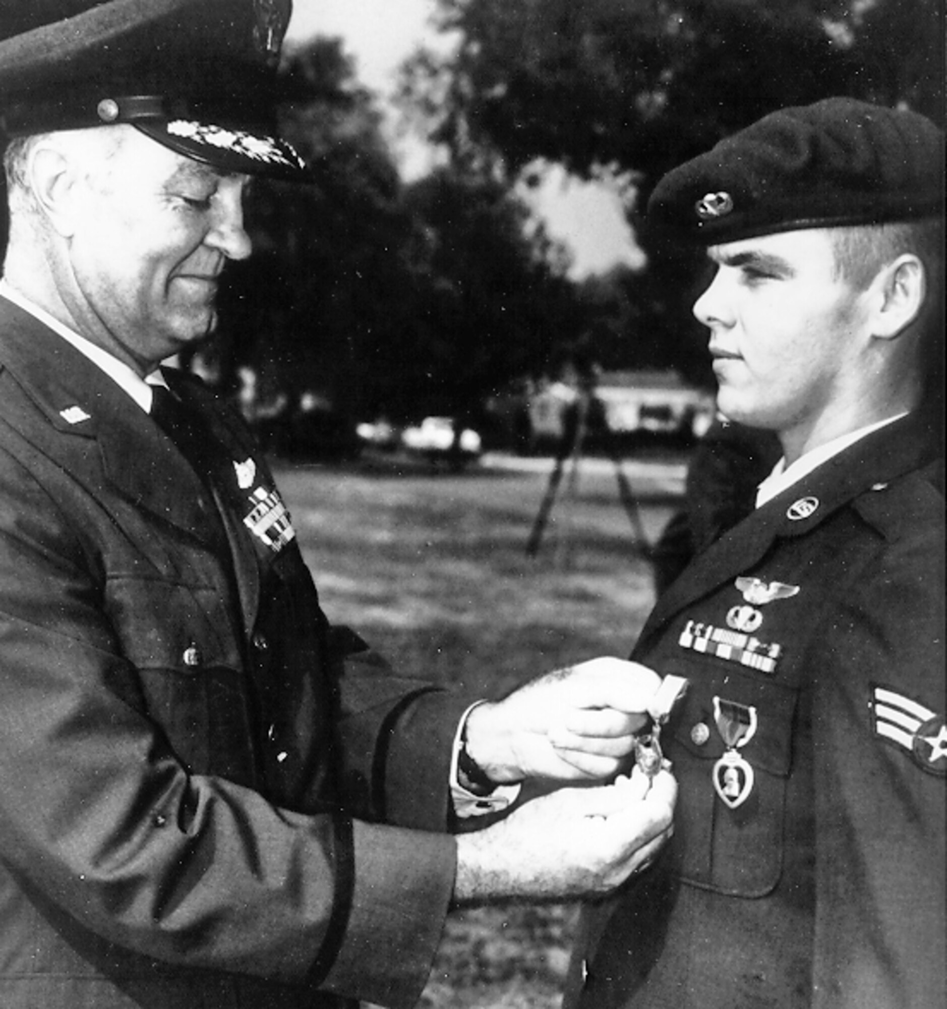 Airman 1st Class (E-4) Duane Hackney receives Air Force Cross. He was the first living recipient of the medal. (Courtesy photo)