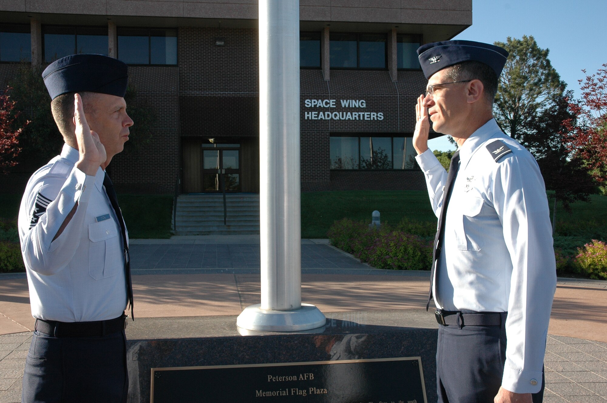 Chief Master Sgt. Timothy Omdal, 21st Space Wing command chief, decided to re-enlist in the Air Force June 19, opting for three and a half more years of military service. (U.S. Air Force photo by Tech. Sgt. Matt Gilreath)