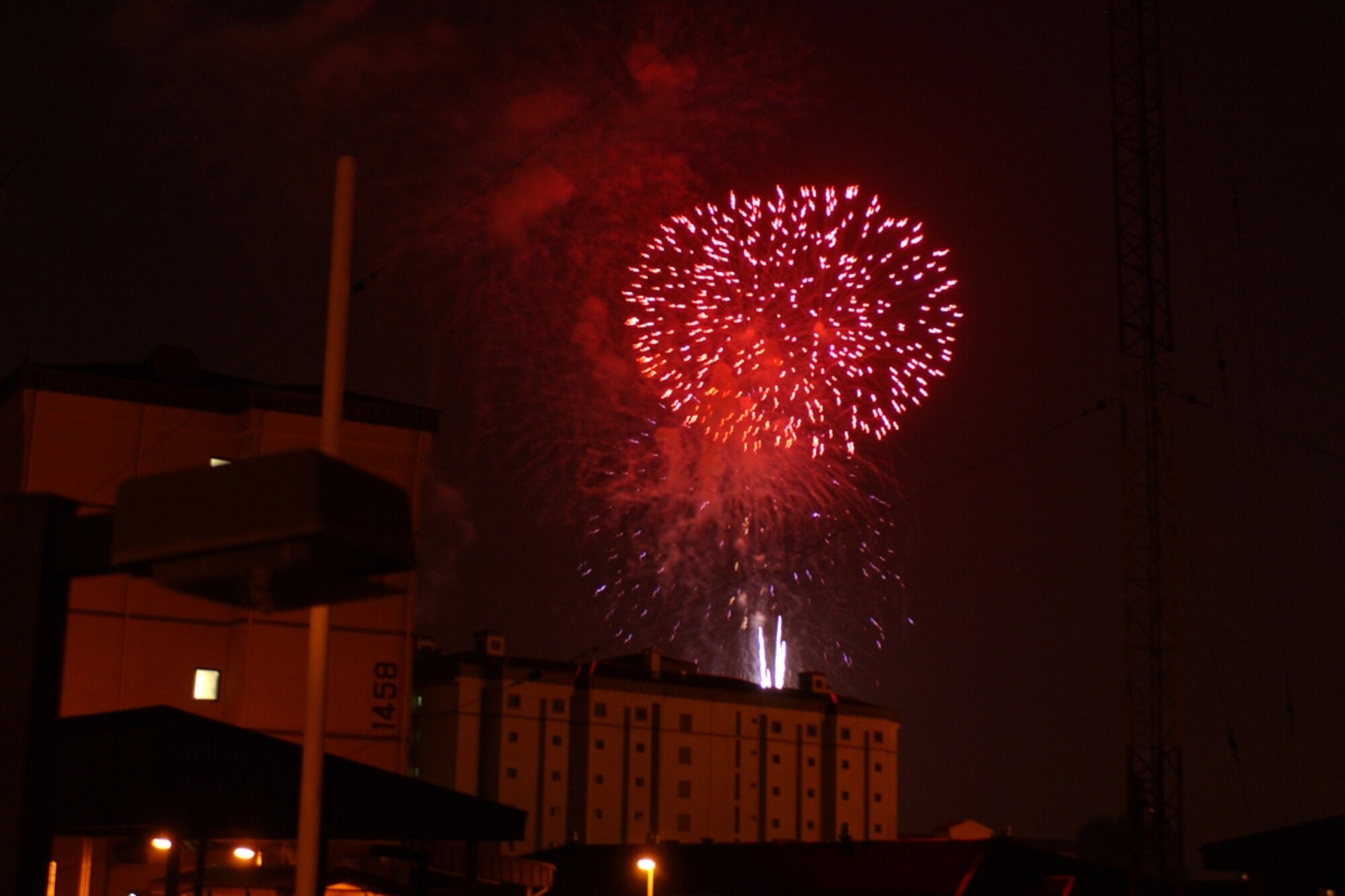 OSAN AIR BASE, Republic of Korea -- Fireworks explode high overhead during the July 4th celebration Liberty Fest held on Osan.  Liberty Fest provided members of Team Osan a chance to celebrate the 4th with food and games, and culminated with the fireworks at the end of the night.  (U.S. Air Force photo by Airman Jason Epley)